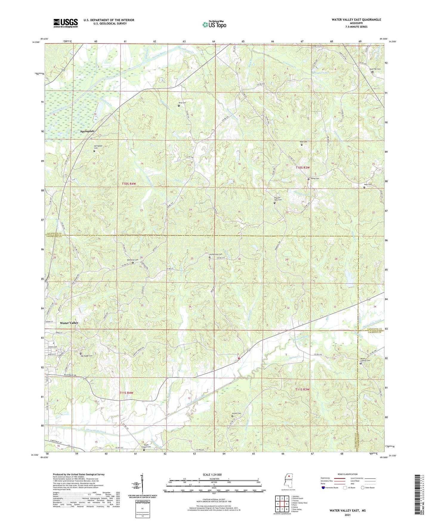 Water Valley East Mississippi US Topo Map Image