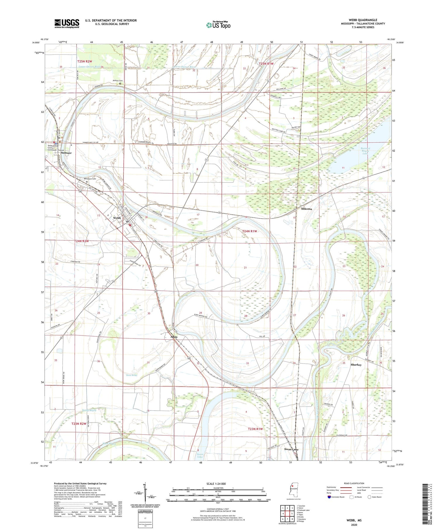 Webb Mississippi US Topo Map Image