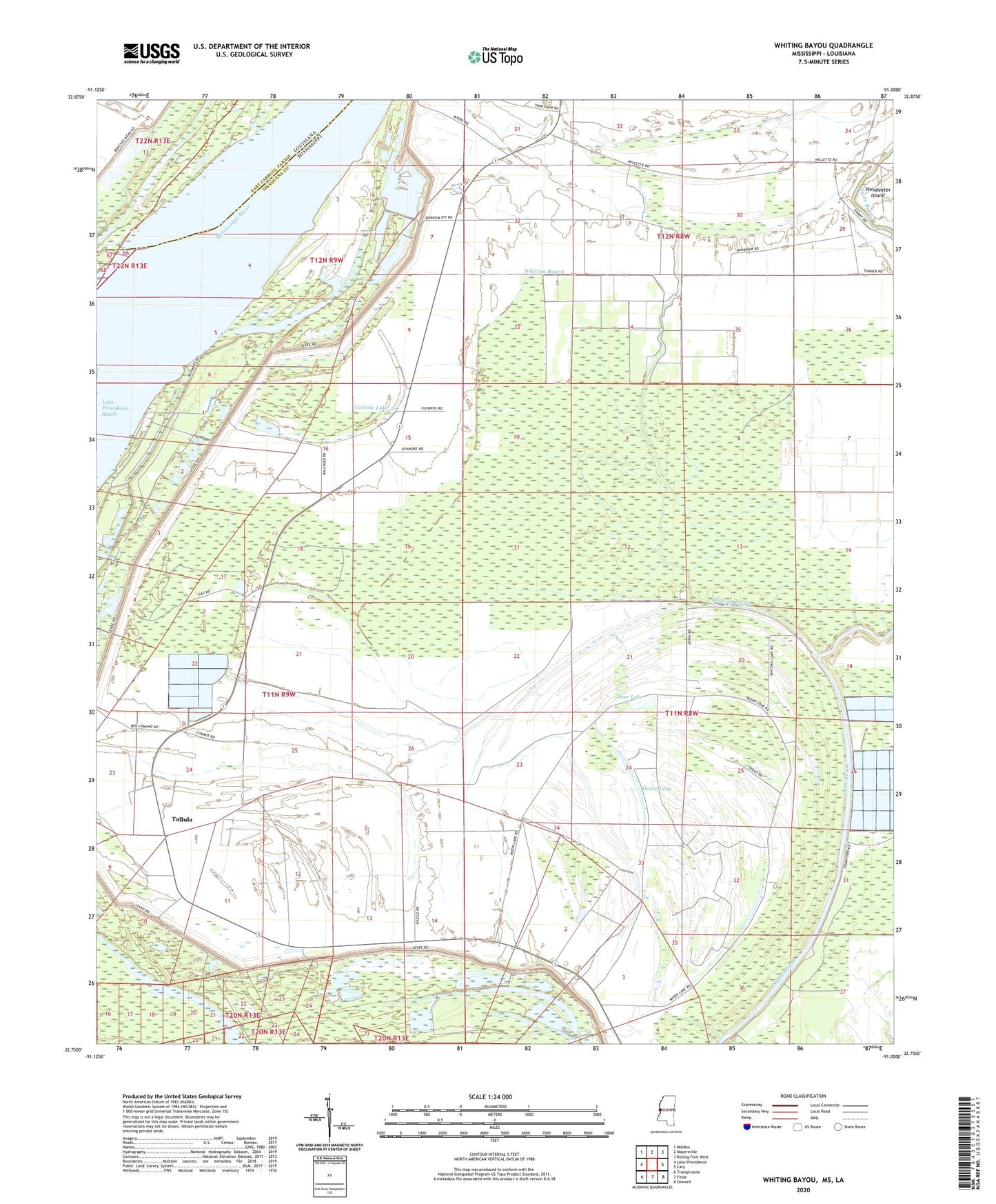 Whiting Bayou Mississippi US Topo Map Image