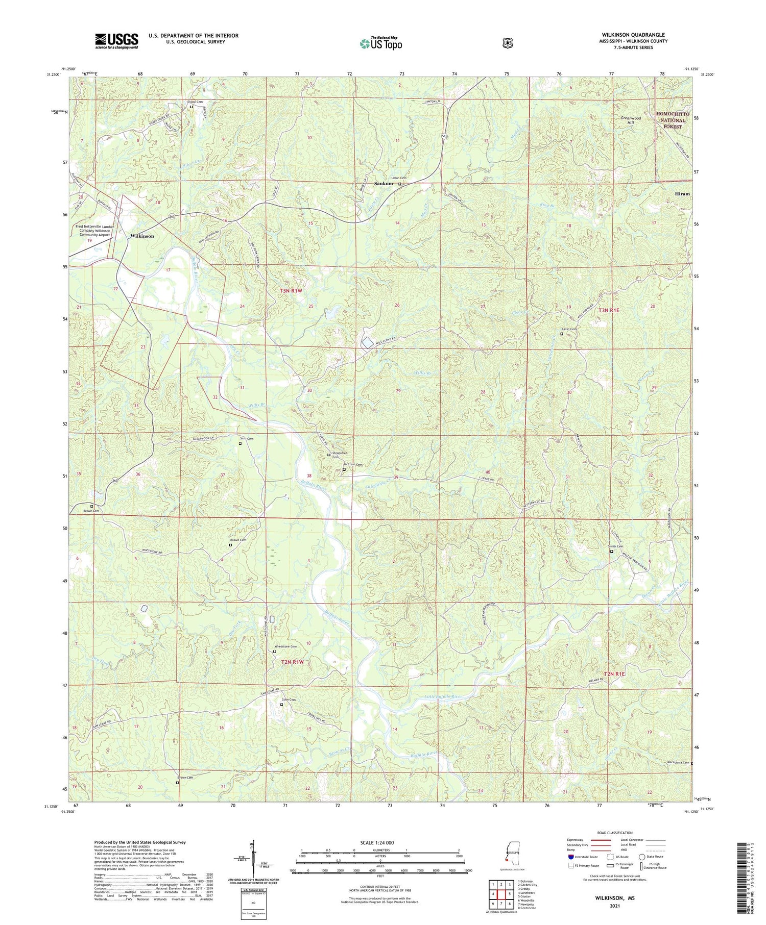 Wilkinson Mississippi US Topo Map Image