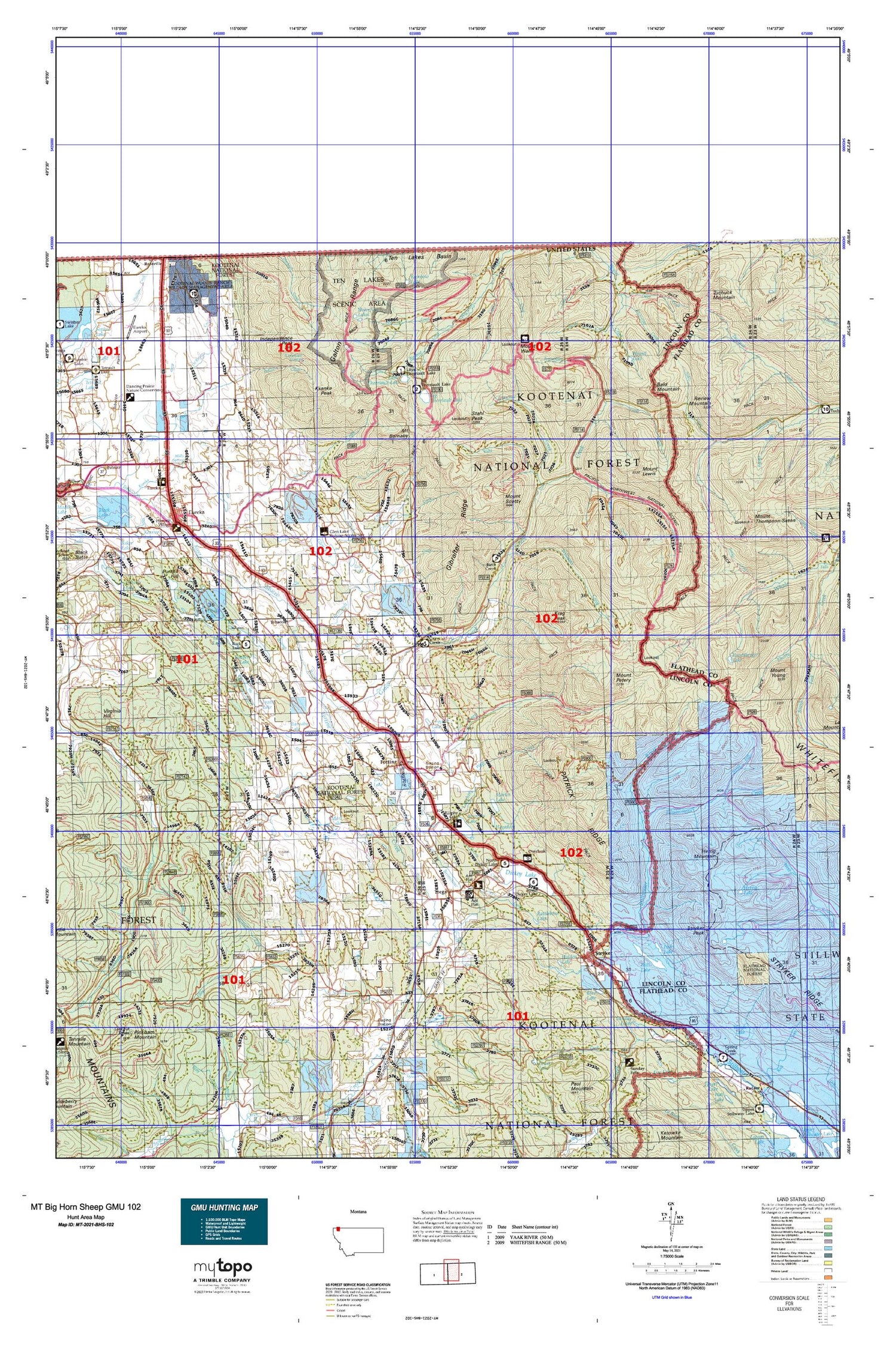Montana Big Horn Sheep GMU 102 Map Image
