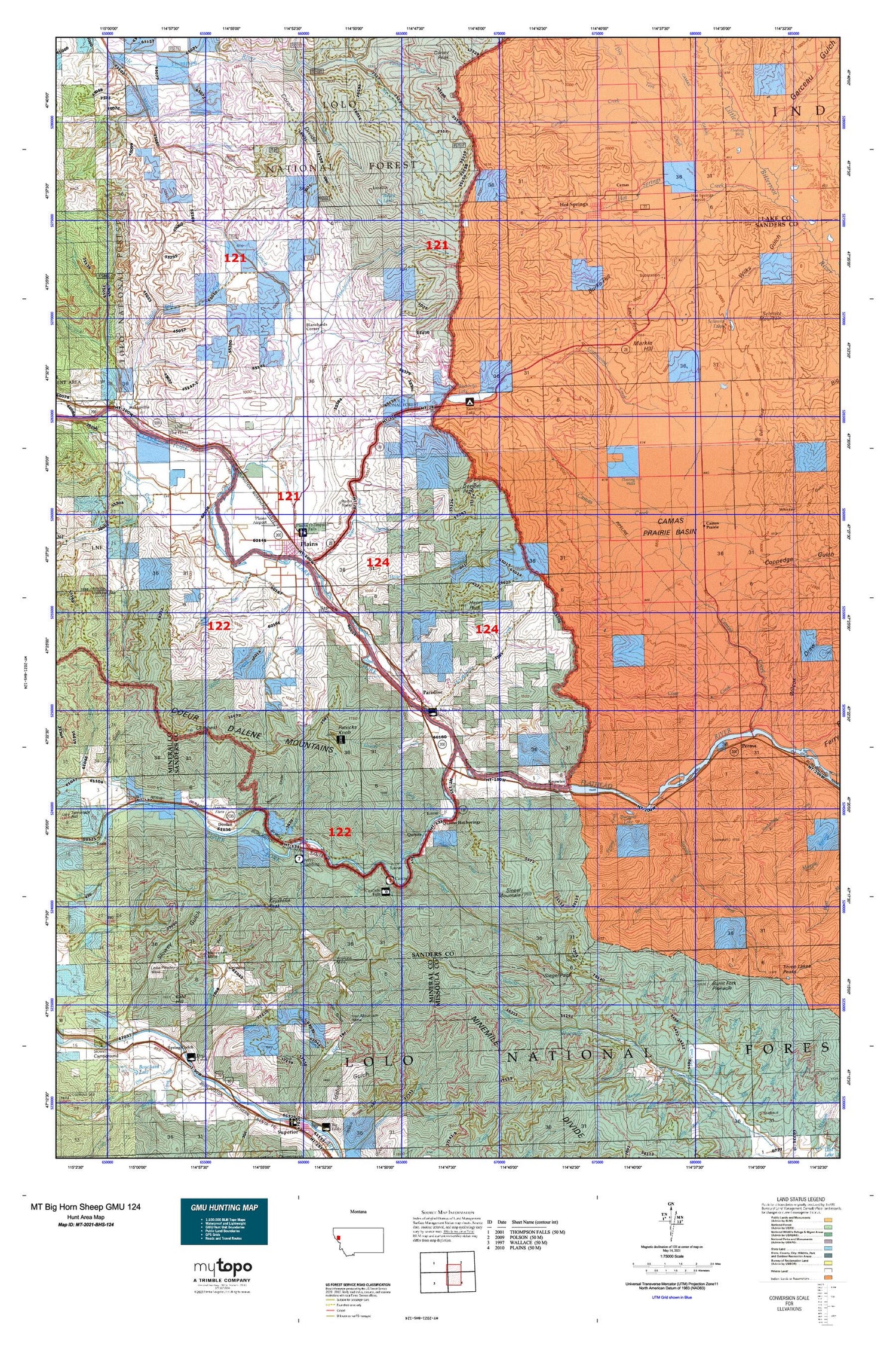 Montana Big Horn Sheep GMU 124 Map Image