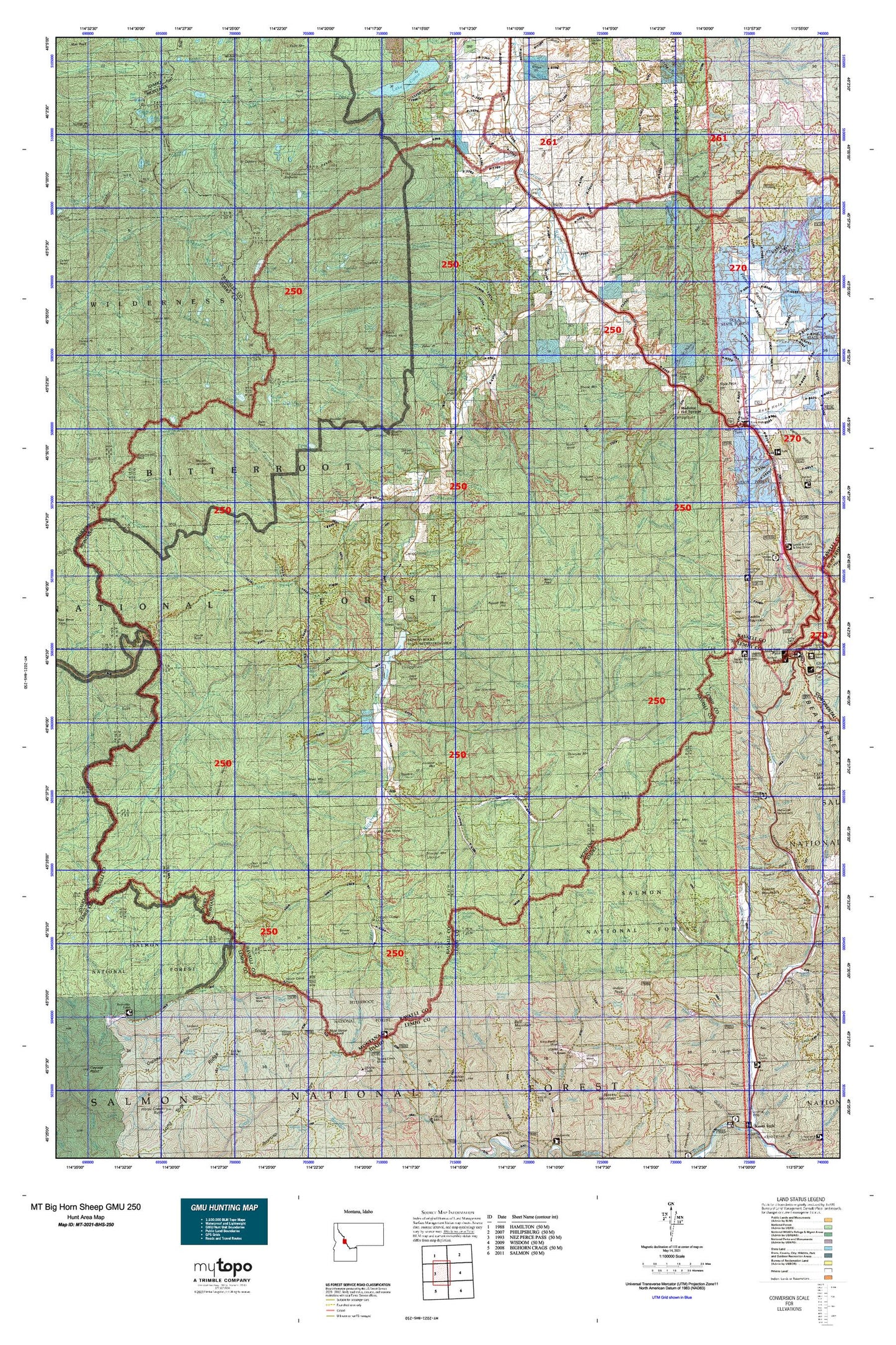 Montana Big Horn Sheep GMU 250 Map Image