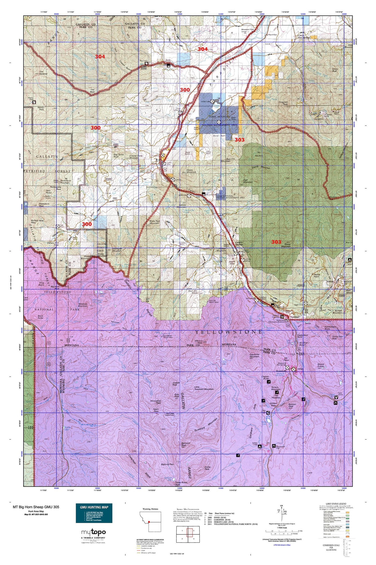 Montana Big Horn Sheep GMU 305 Map Image