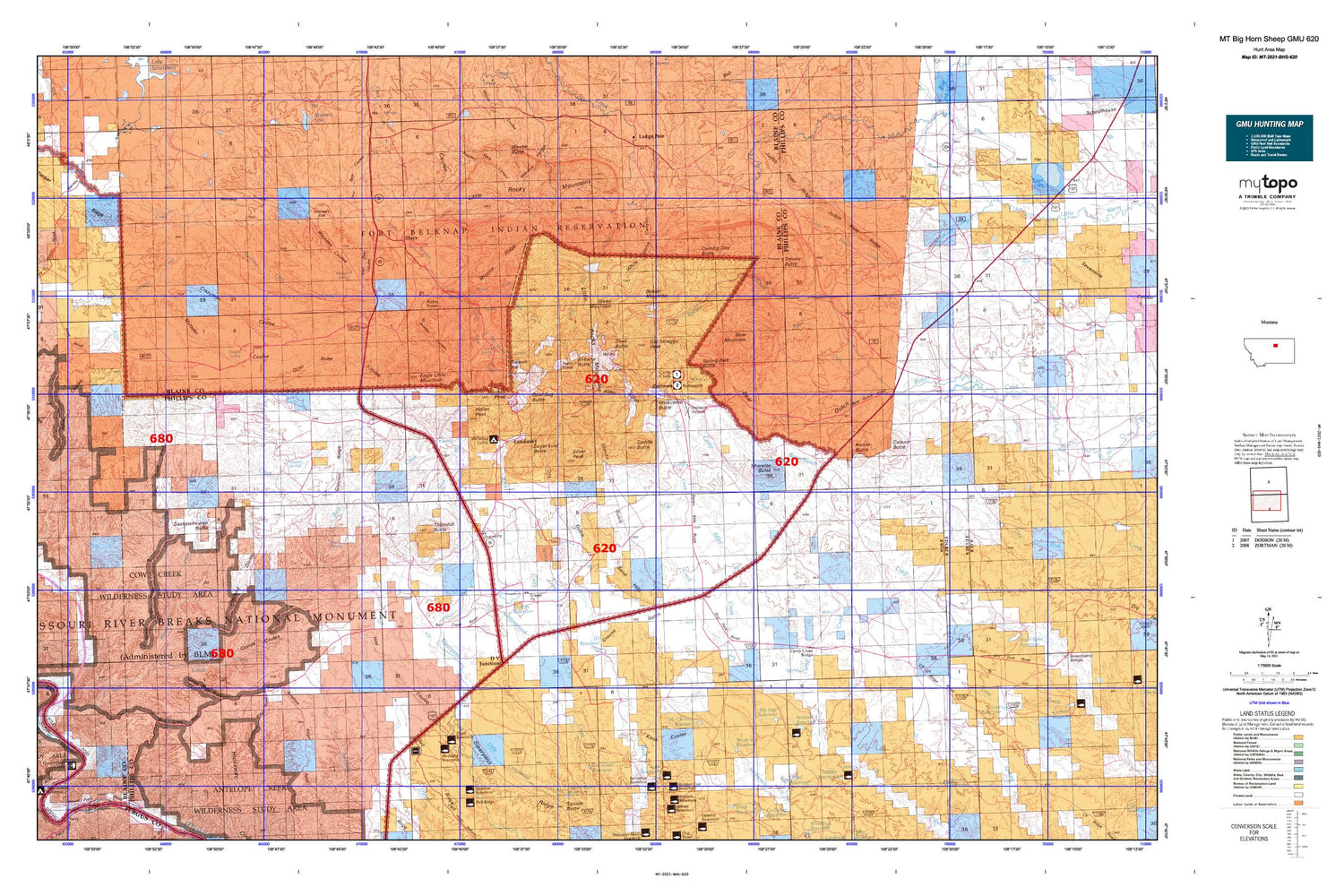Montana Big Horn Sheep GMU 620 Map Image