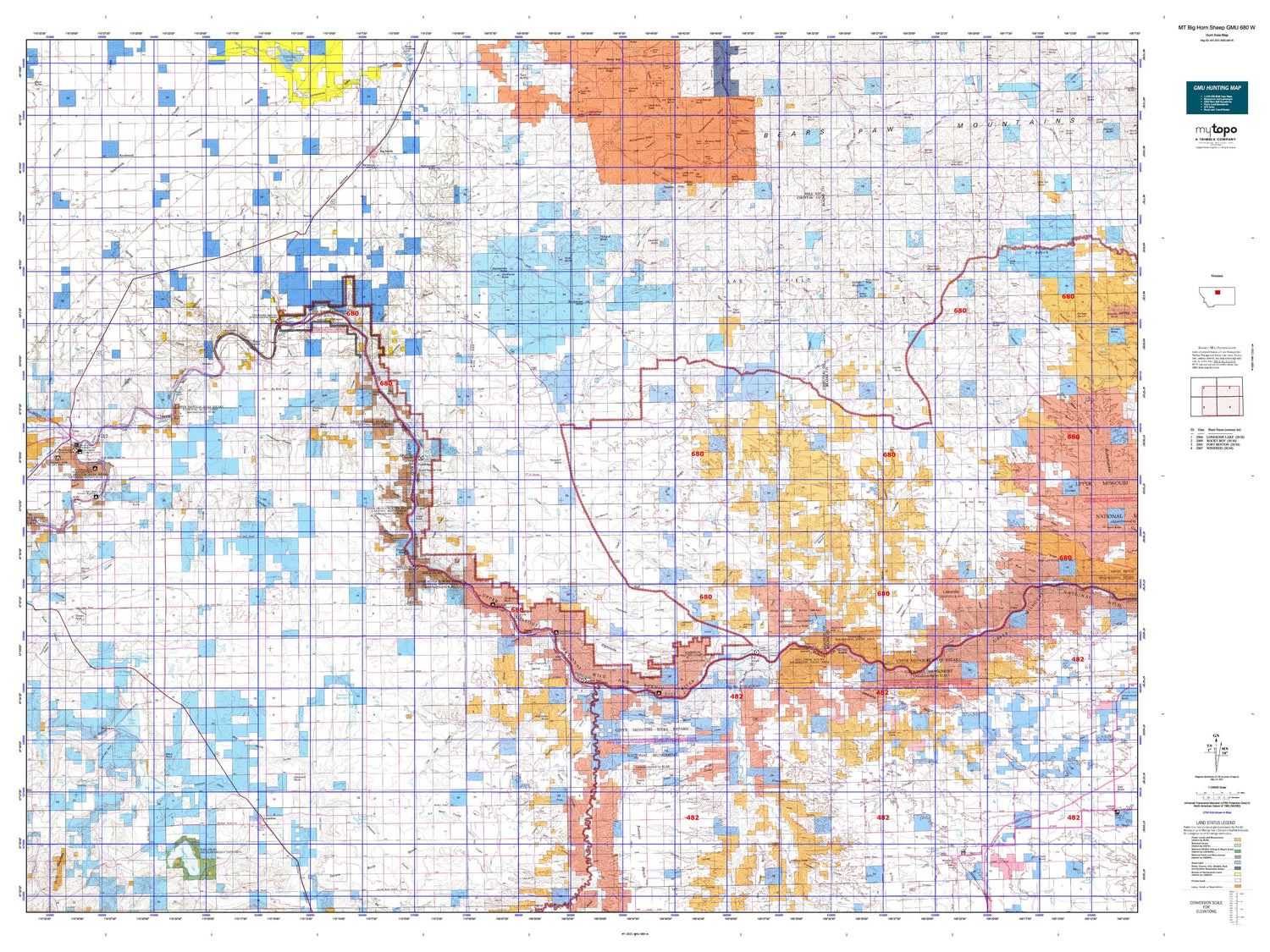 Montana Big Horn Sheep GMU 680 W Map Image