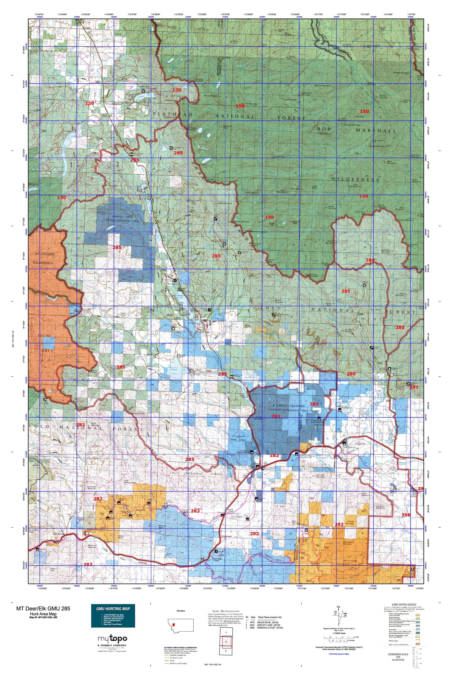 Montana Deer/Elk GMU 285 Map Image
