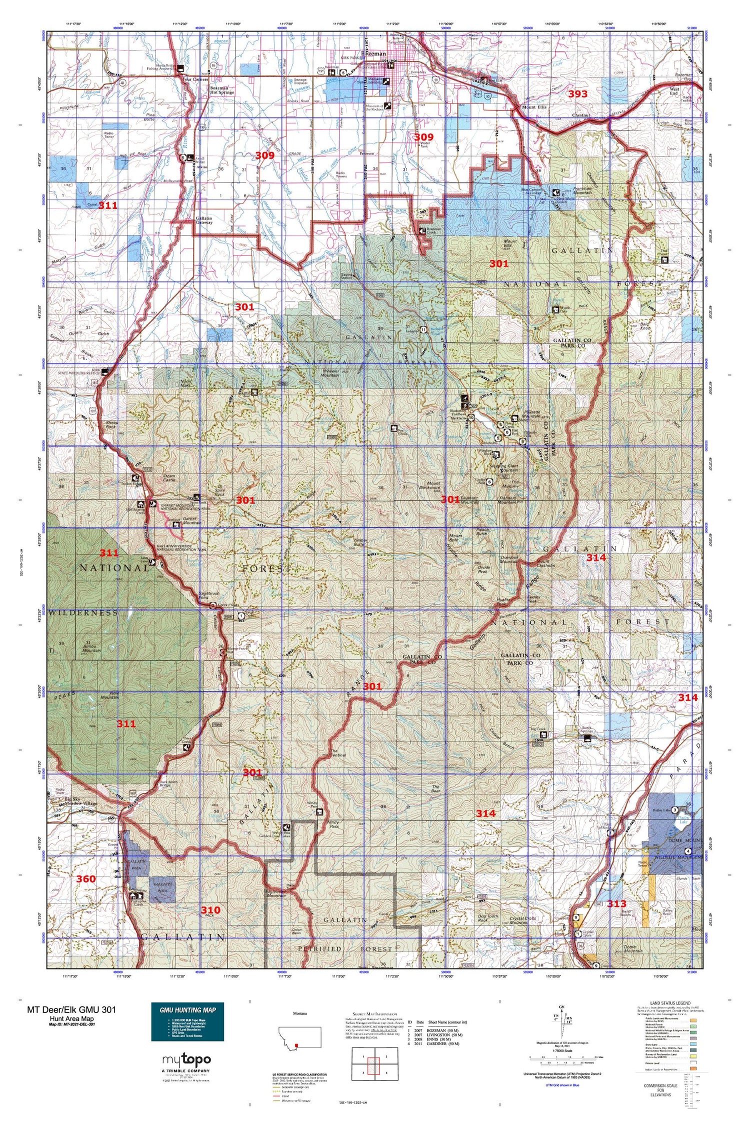Montana Deer/Elk GMU 301 Map Image