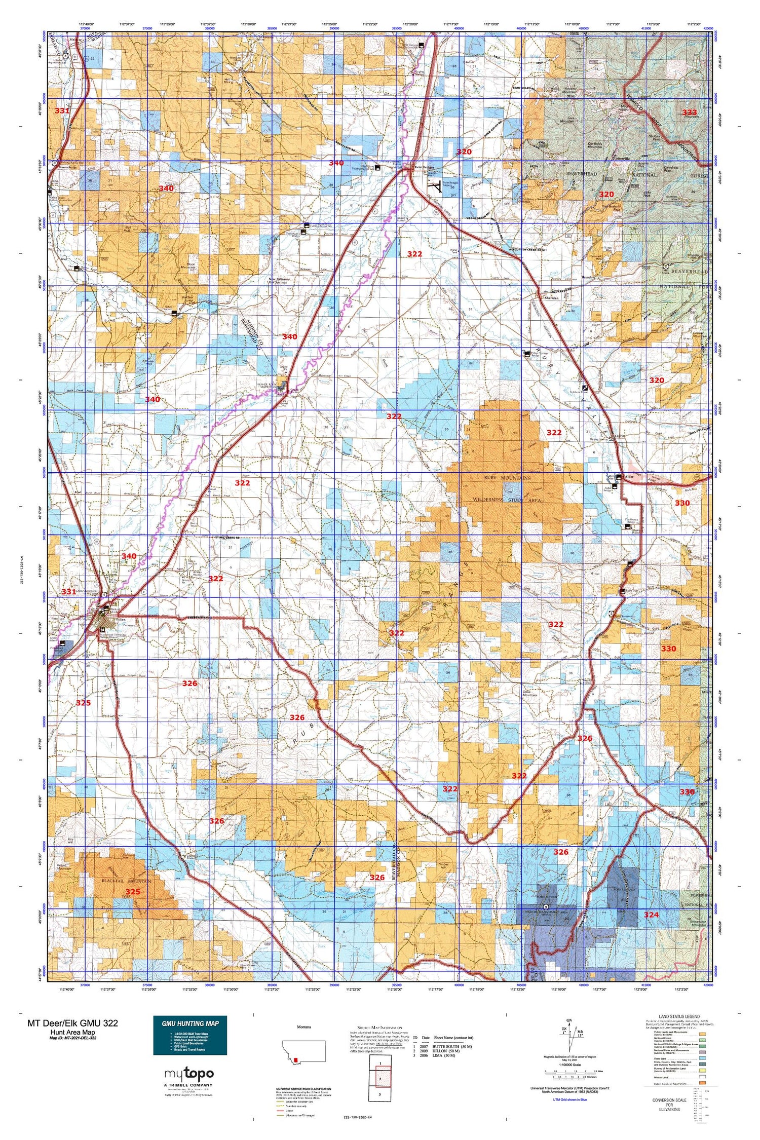 Montana Deer/Elk GMU 322 Map Image