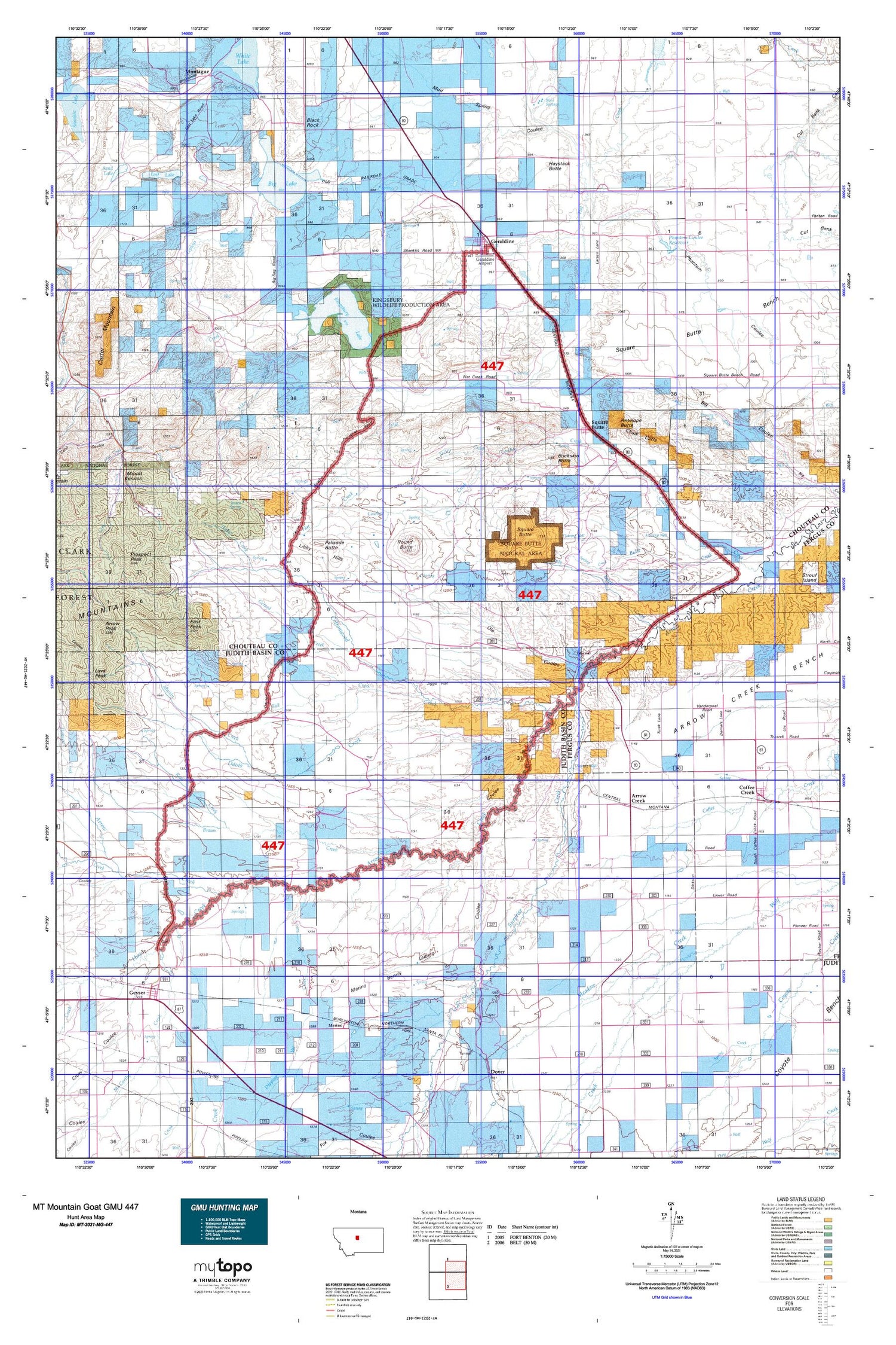 Montana Mountain Goat GMU 447 Map Image