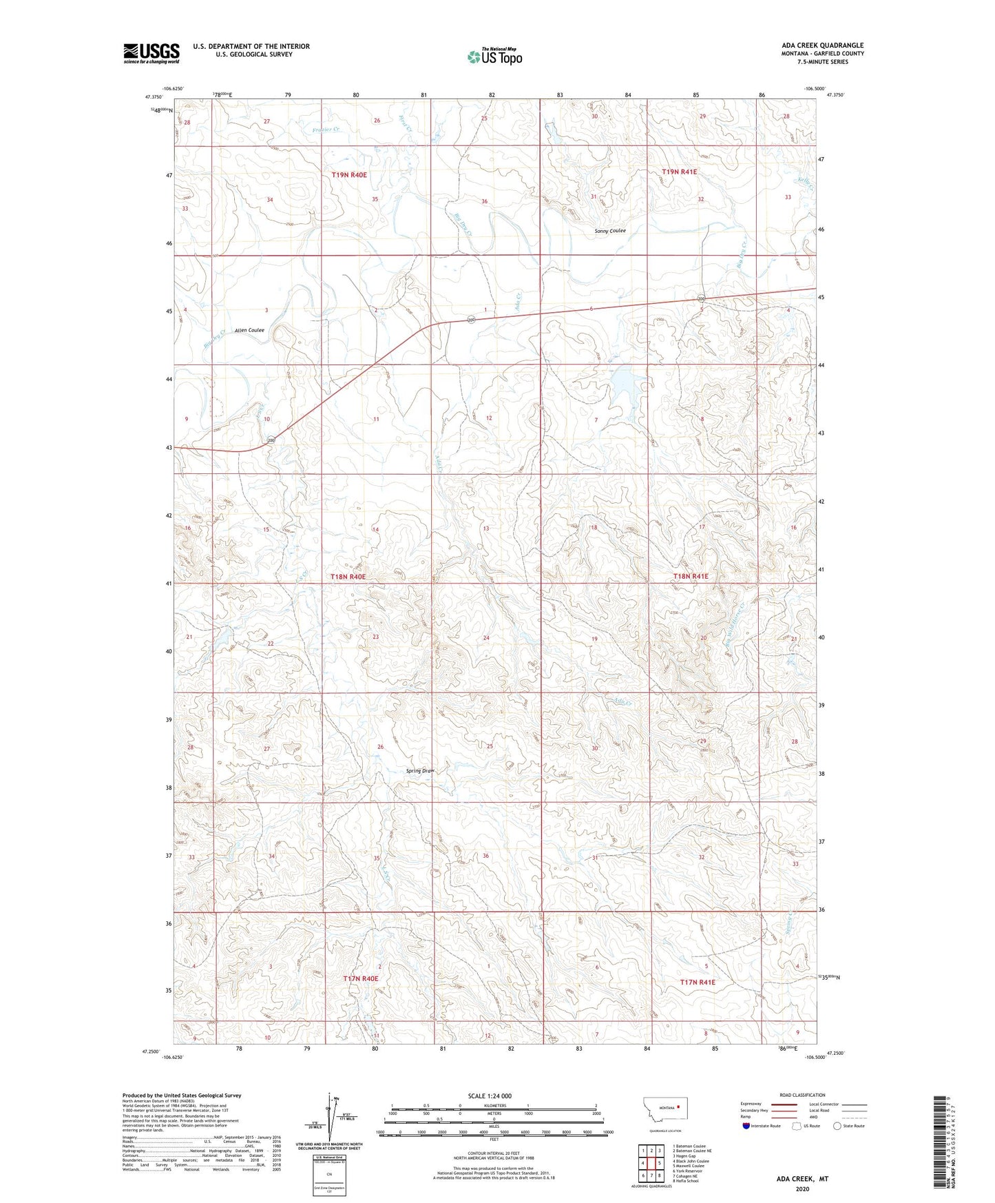 Ada Creek Montana US Topo Map Image