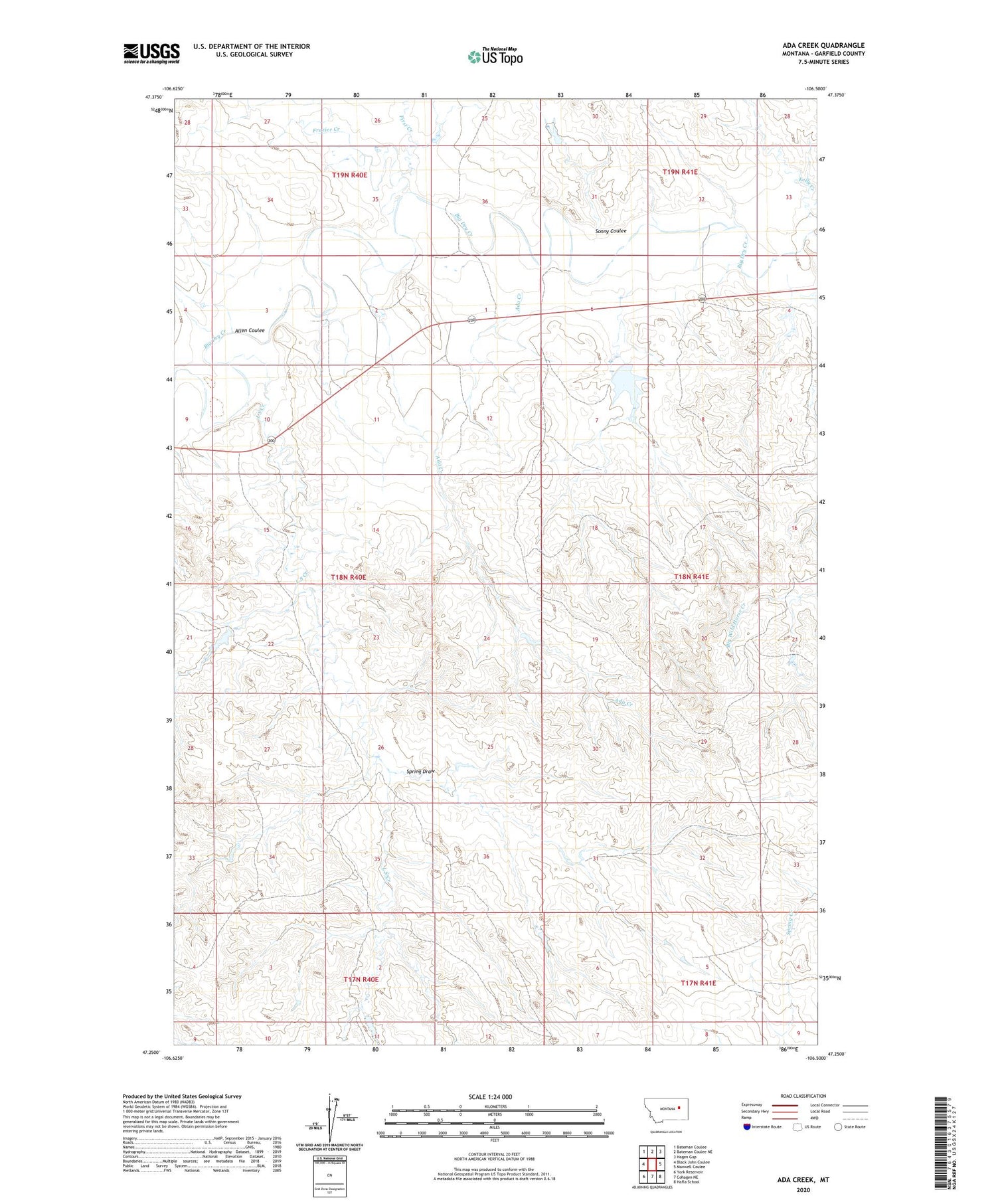 Ada Creek Montana US Topo Map Image
