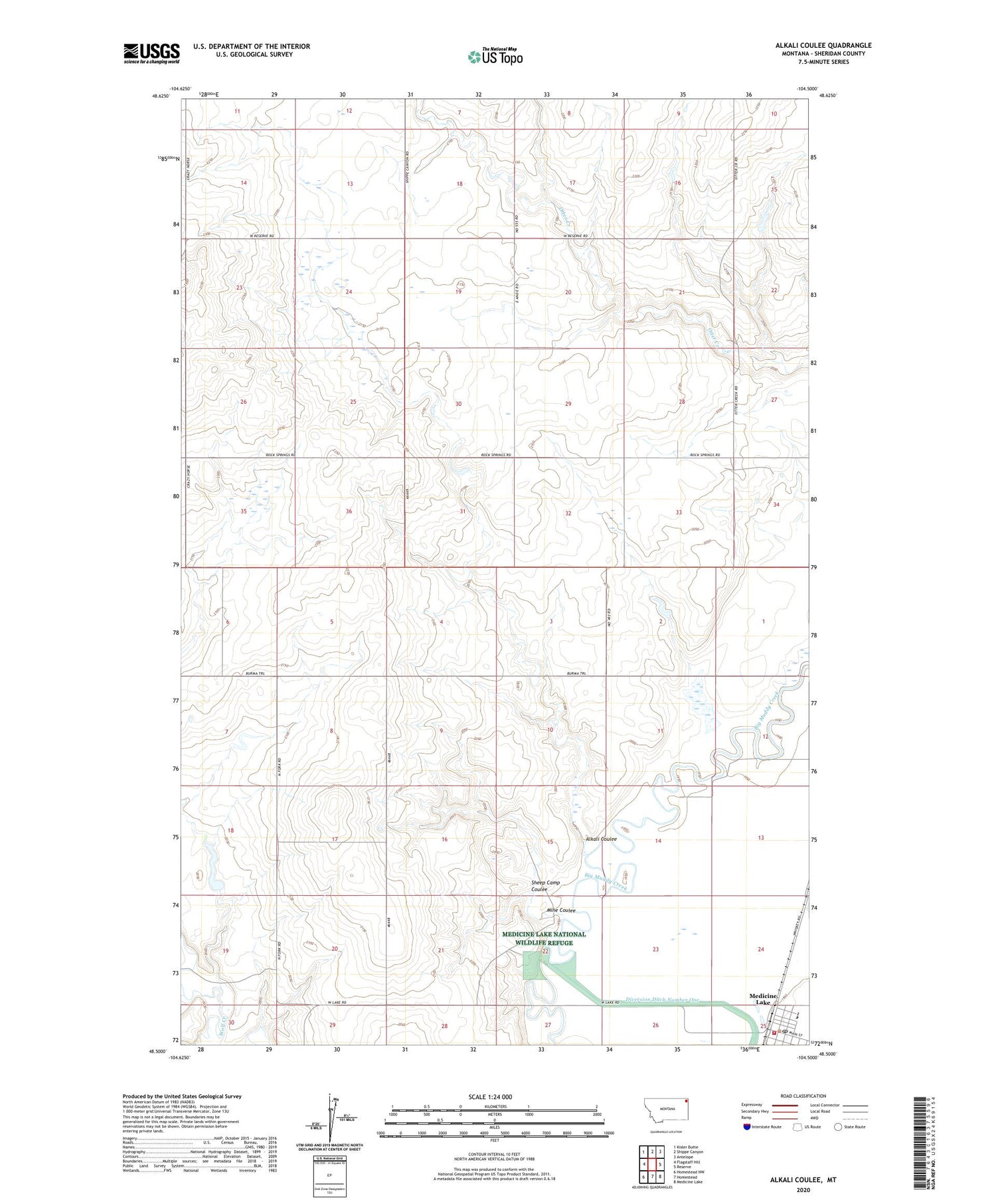 Alkali Coulee Montana US Topo Map Image