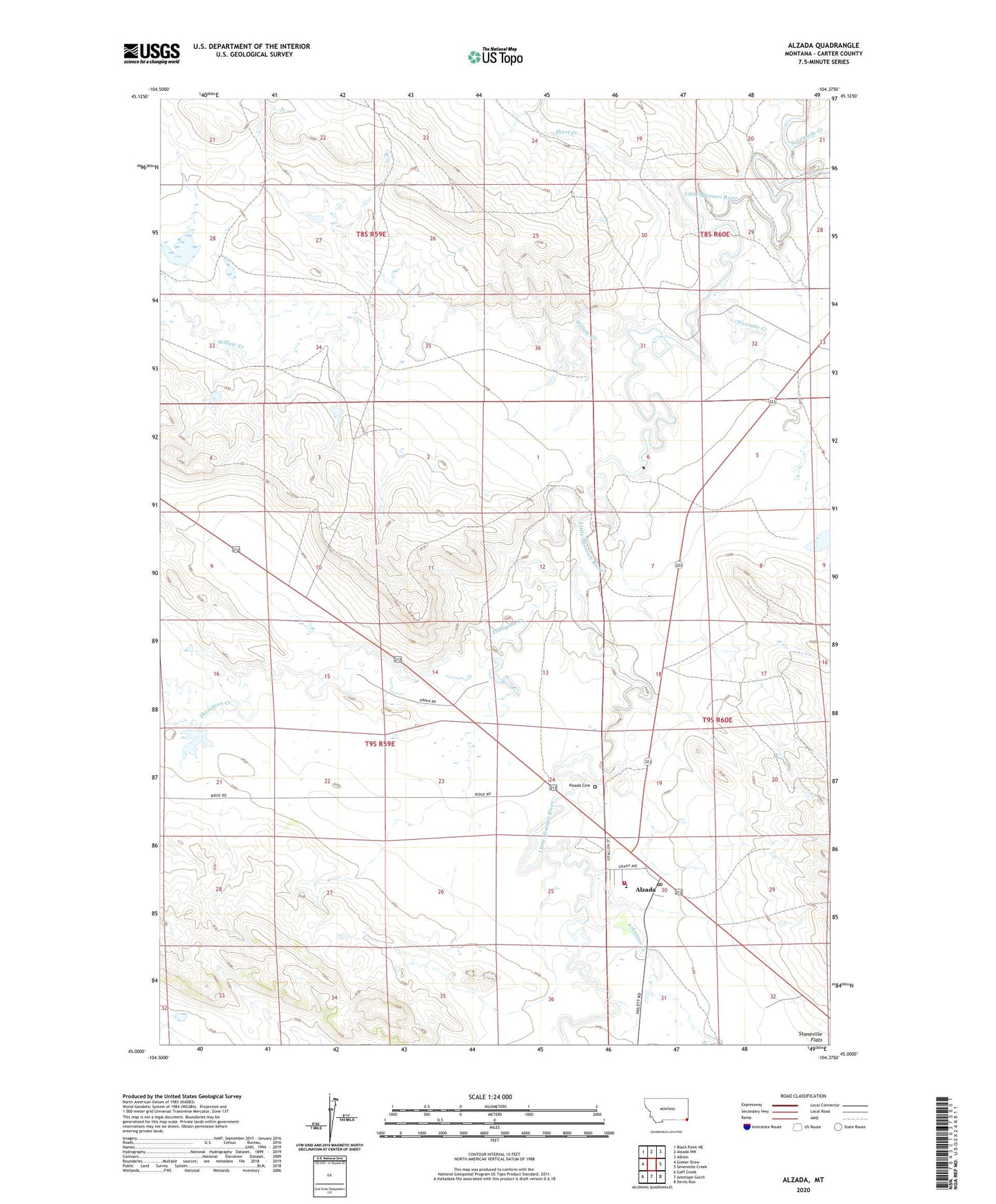 Alzada Montana US Topo Map Image