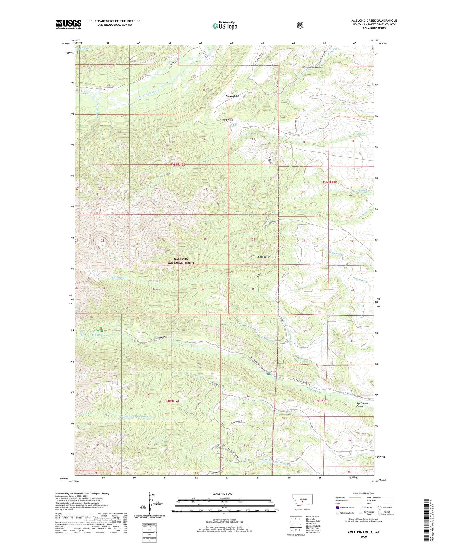 Amelong Creek Montana US Topo Map Image