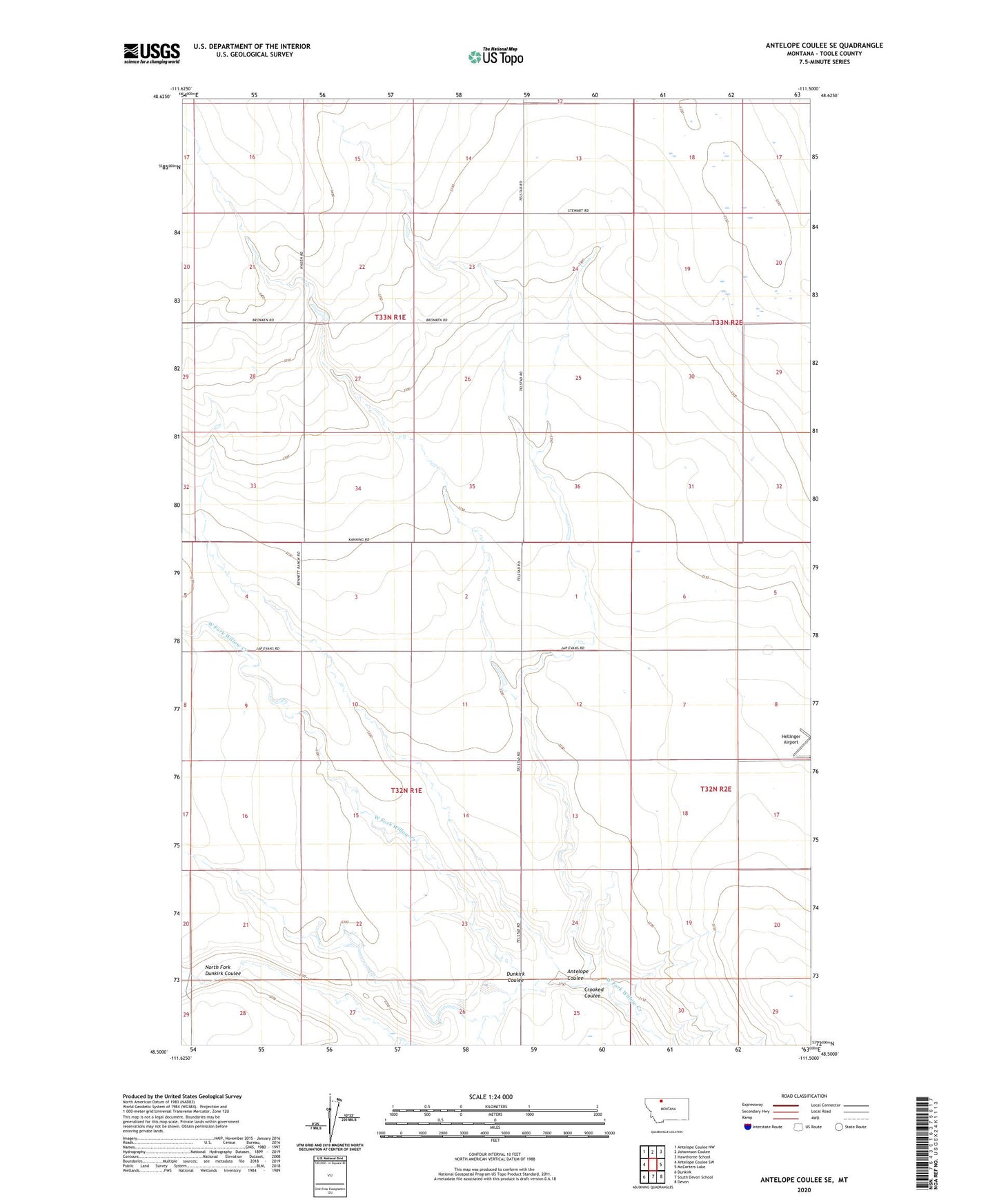 Antelope Coulee SE Montana US Topo Map Image
