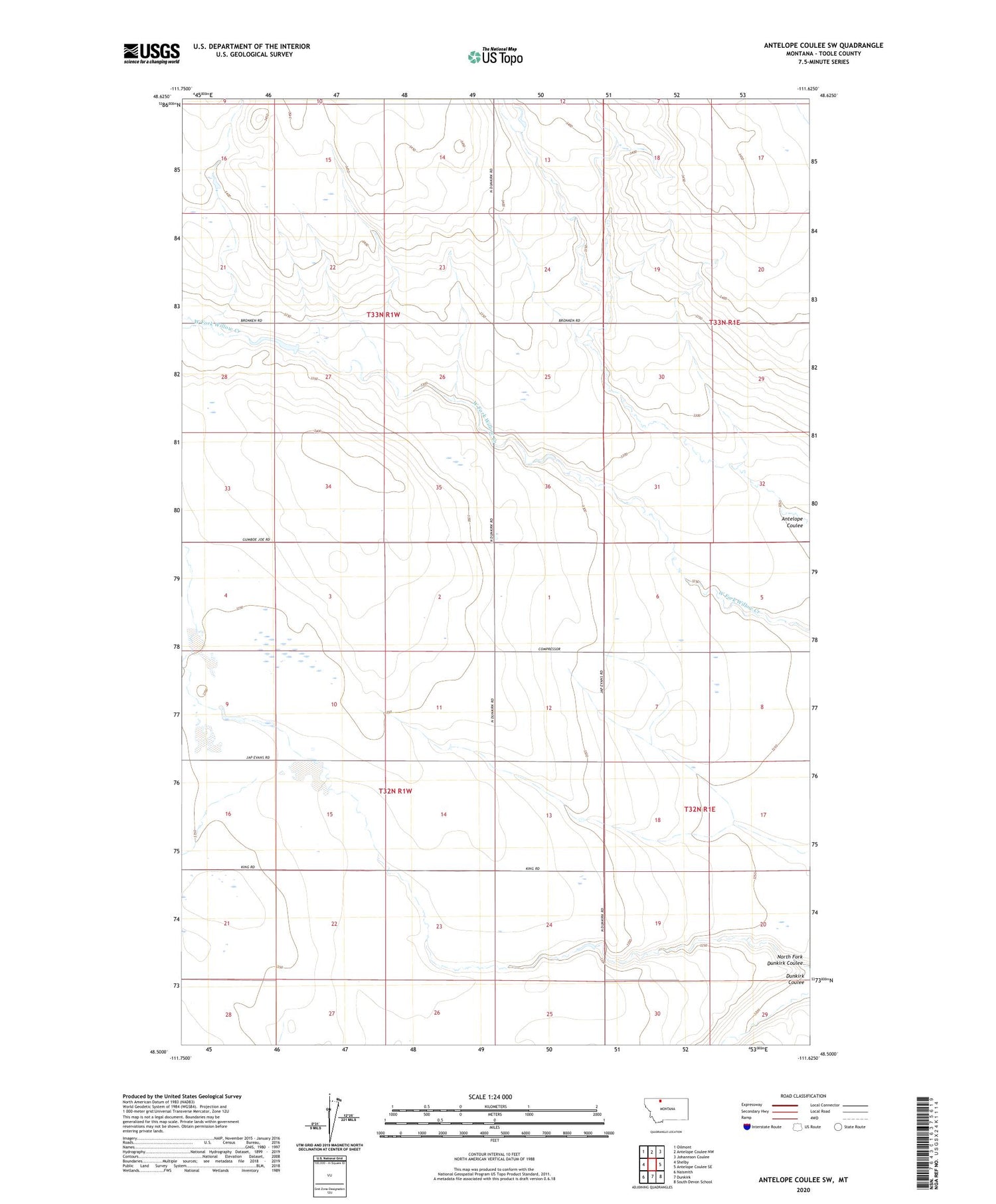 Antelope Coulee SW Montana US Topo Map Image