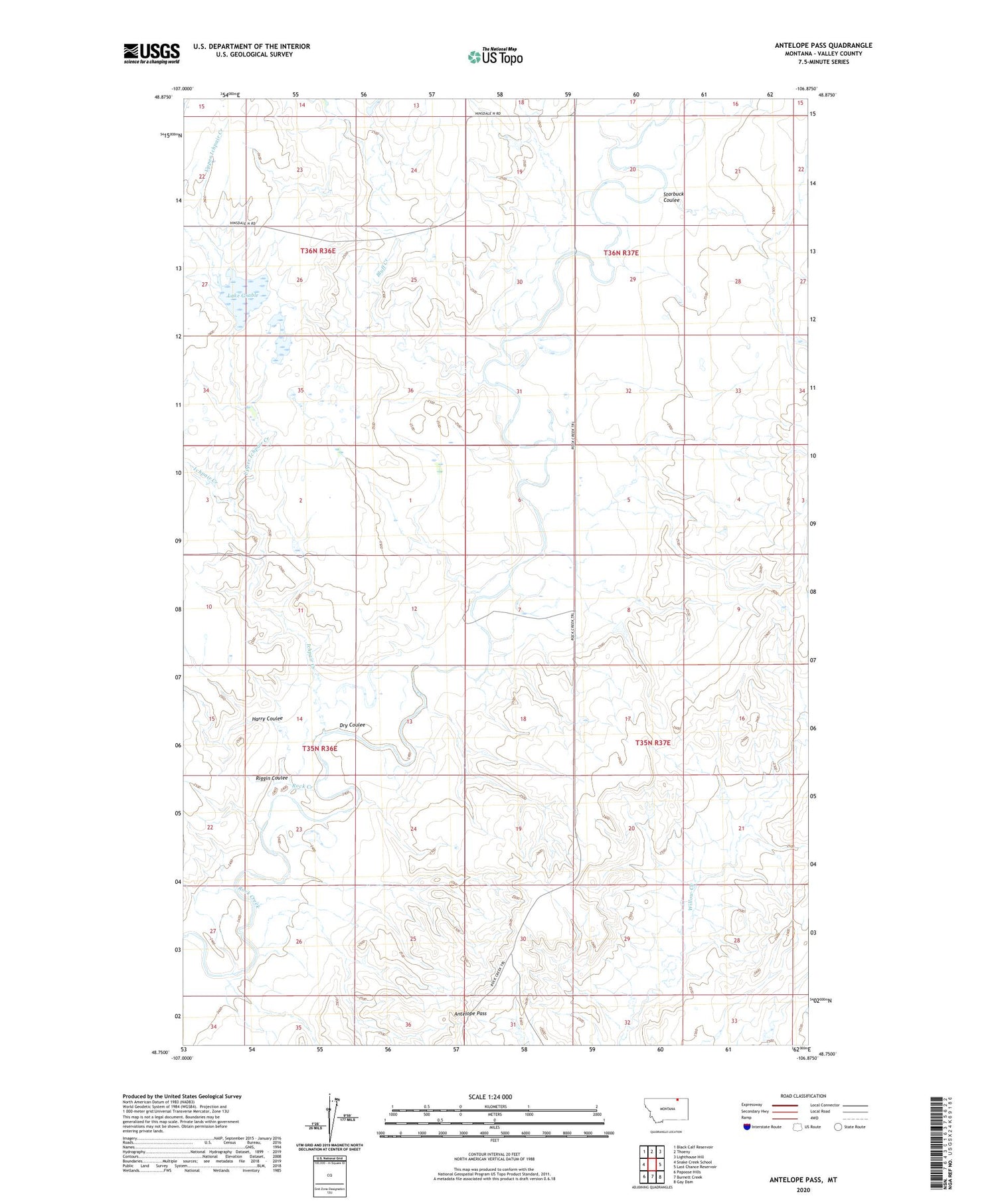 Antelope Pass Montana US Topo Map Image