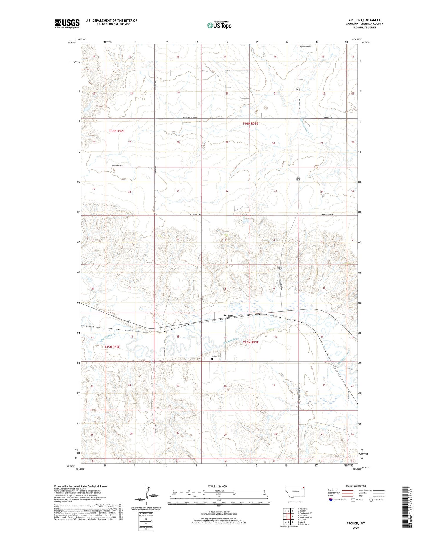 Archer Montana US Topo Map Image