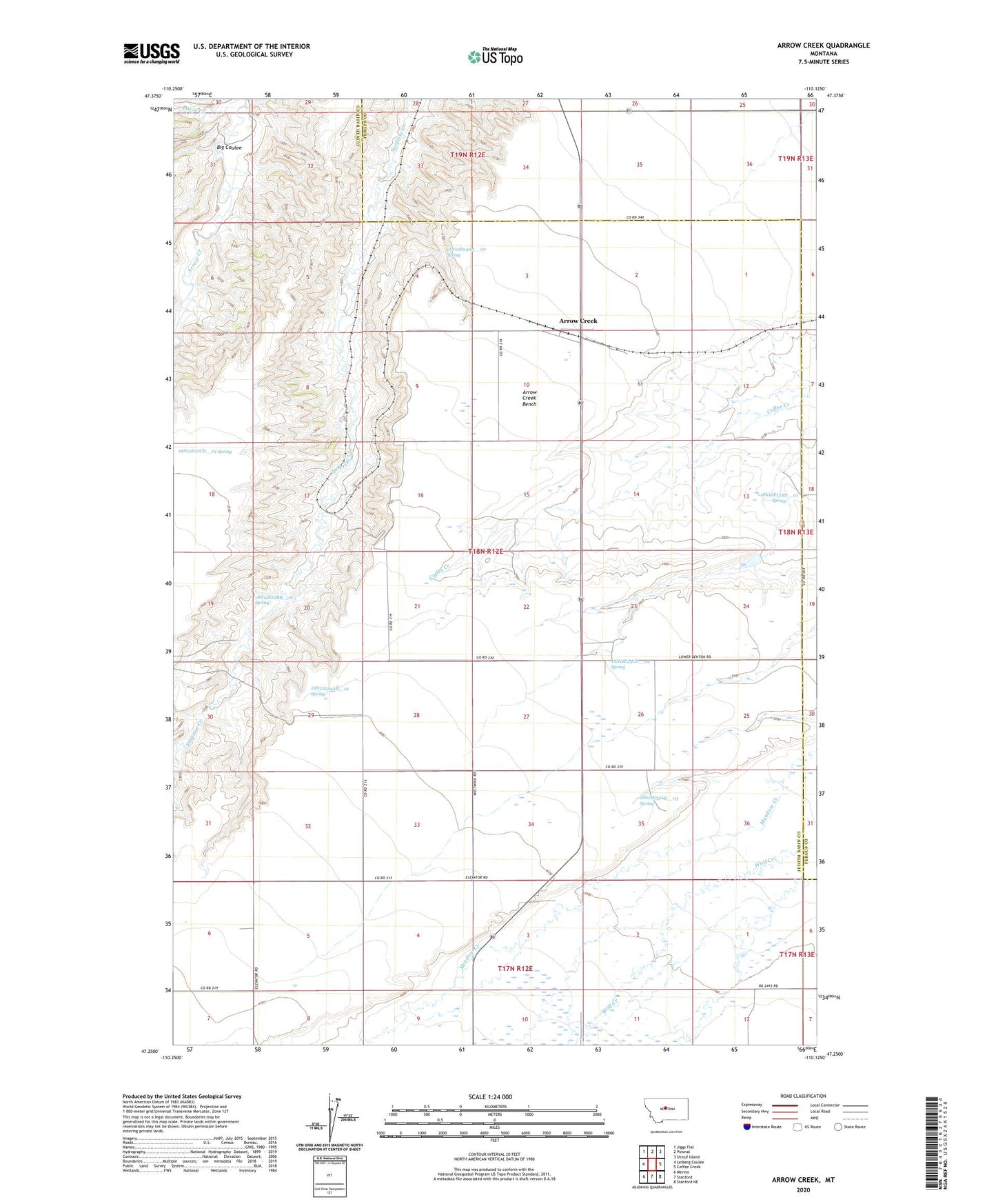 Arrow Creek Montana US Topo Map Image