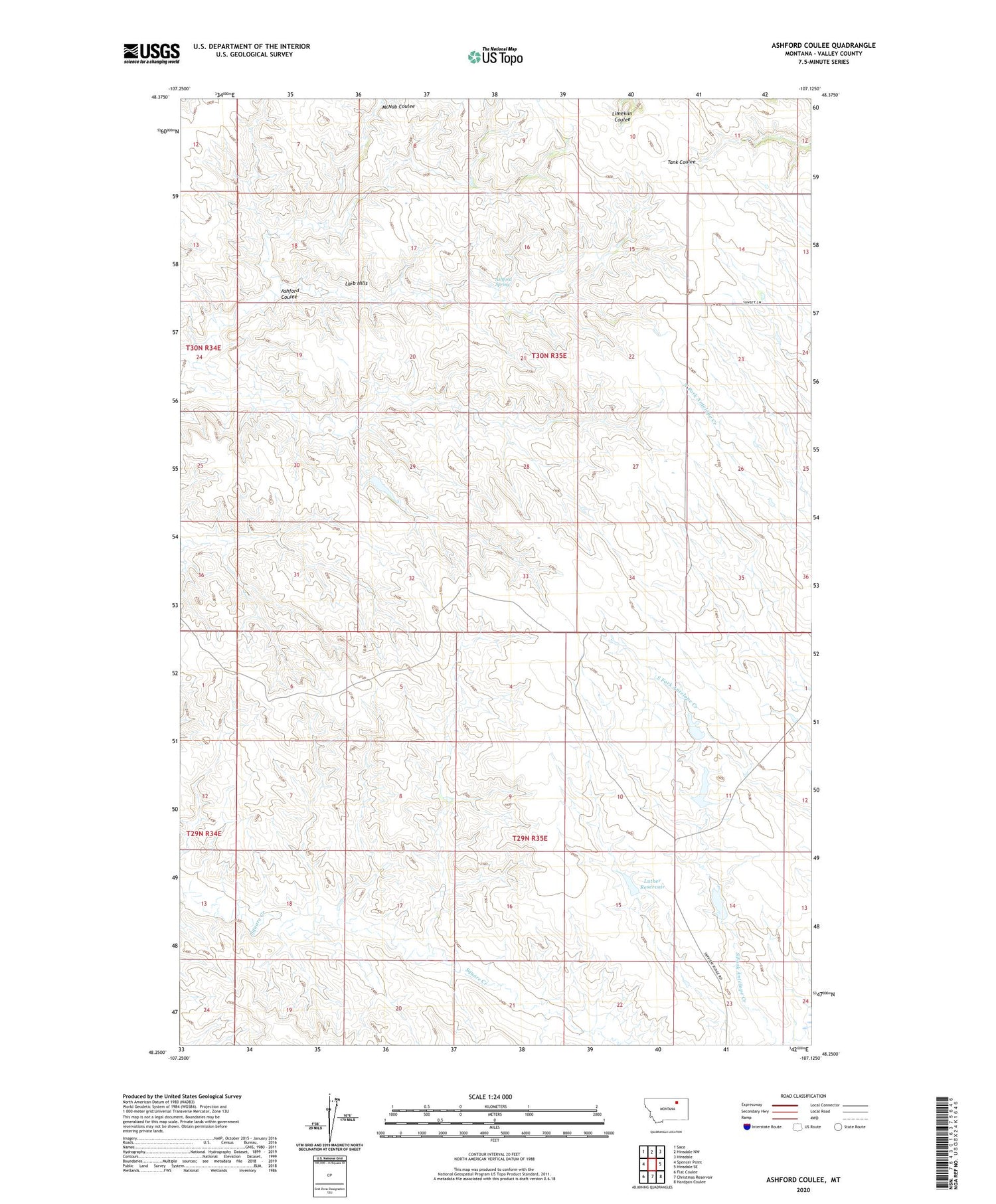 Ashford Coulee Montana US Topo Map Image