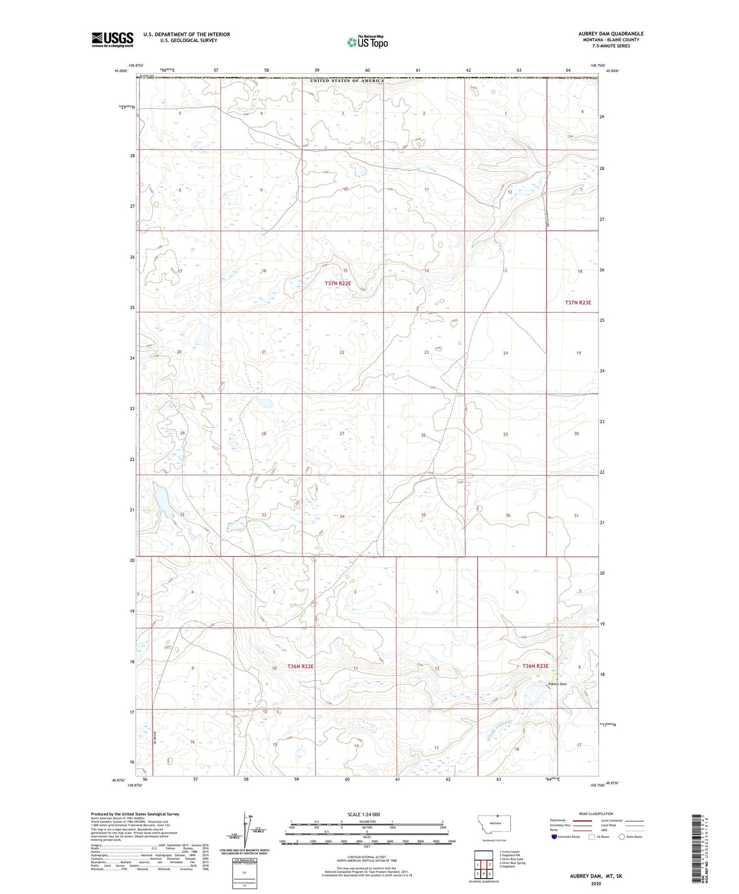 Aubrey Dam Montana US Topo Map Image