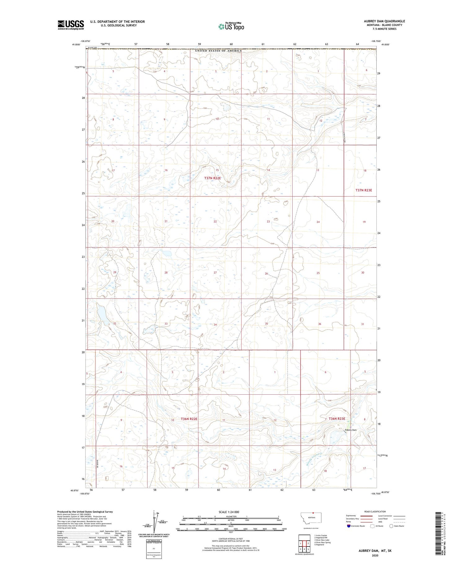 Aubrey Dam Montana US Topo Map Image