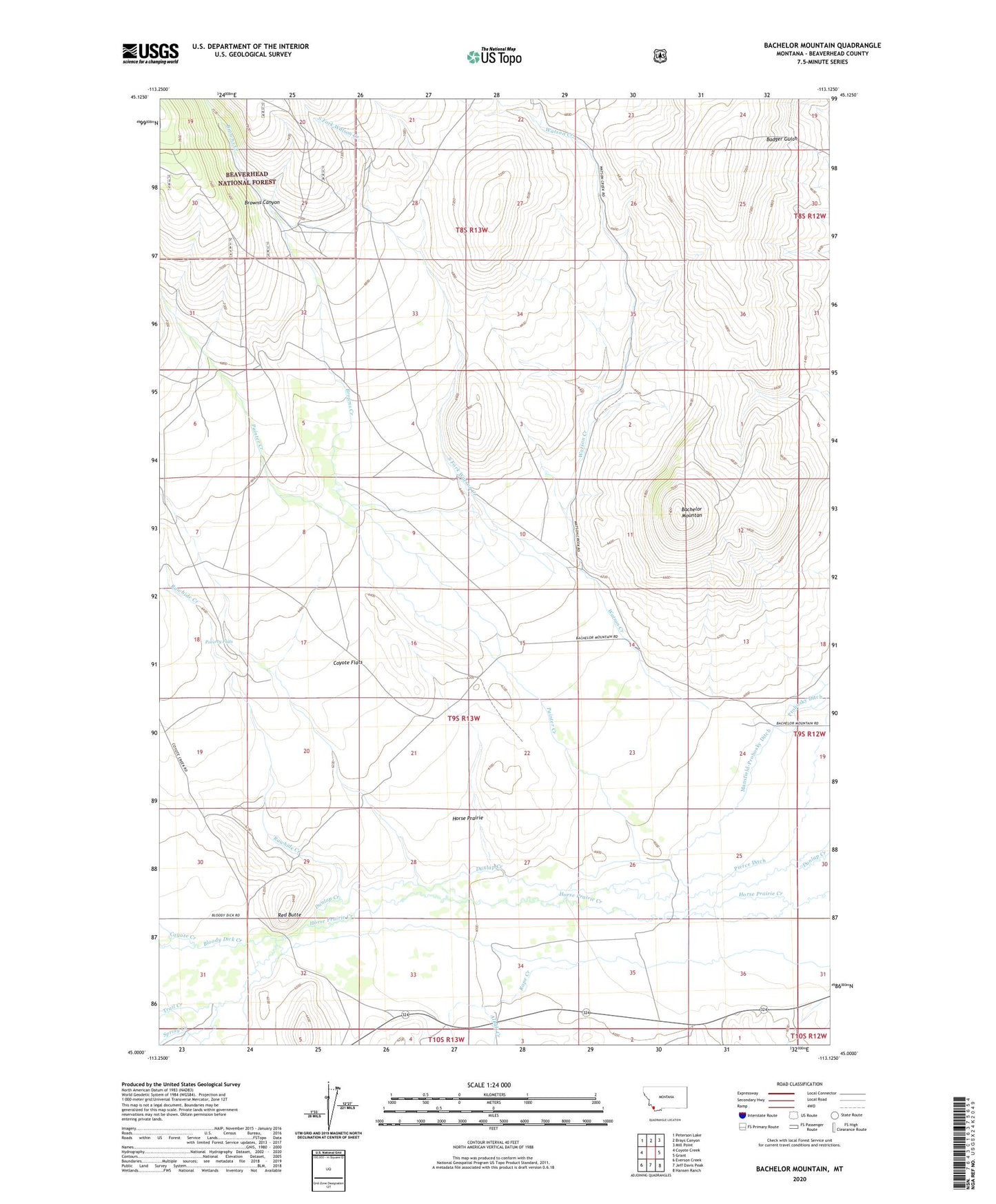 Bachelor Mountain Montana US Topo Map Image