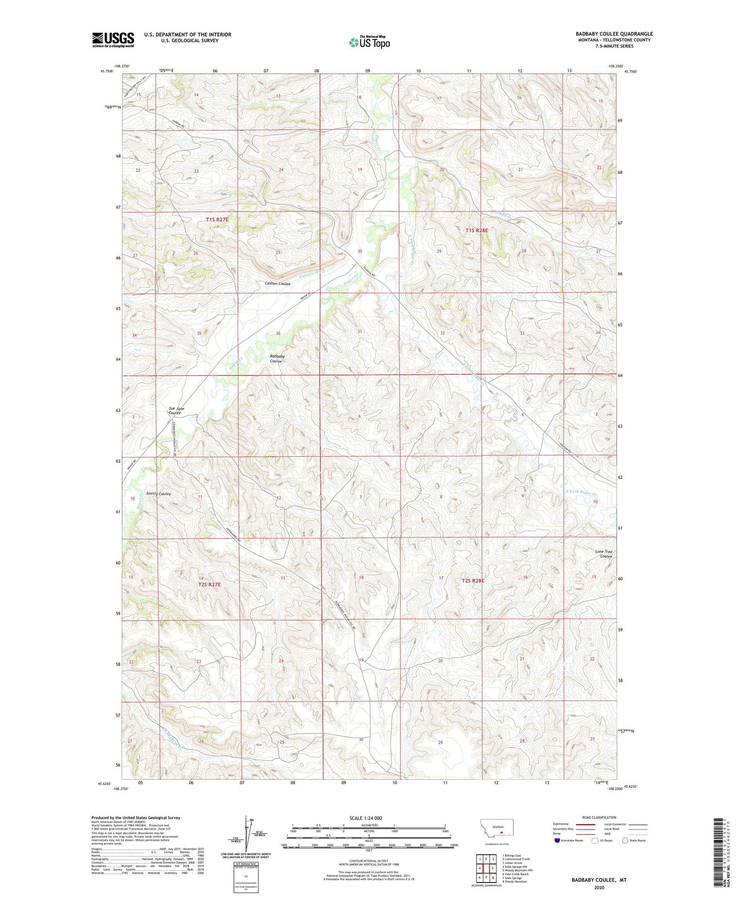 Badbaby Coulee Montana US Topo Map Image