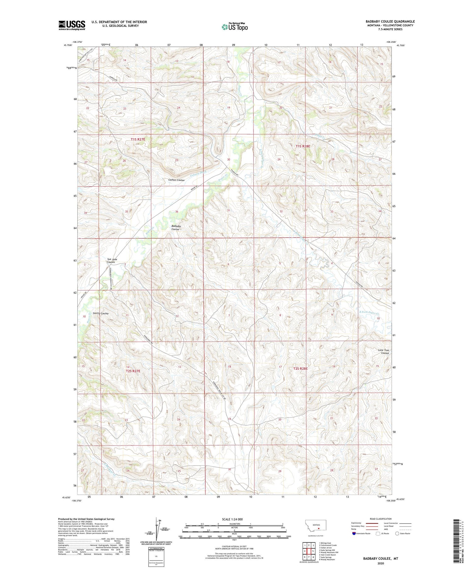 Badbaby Coulee Montana US Topo Map Image