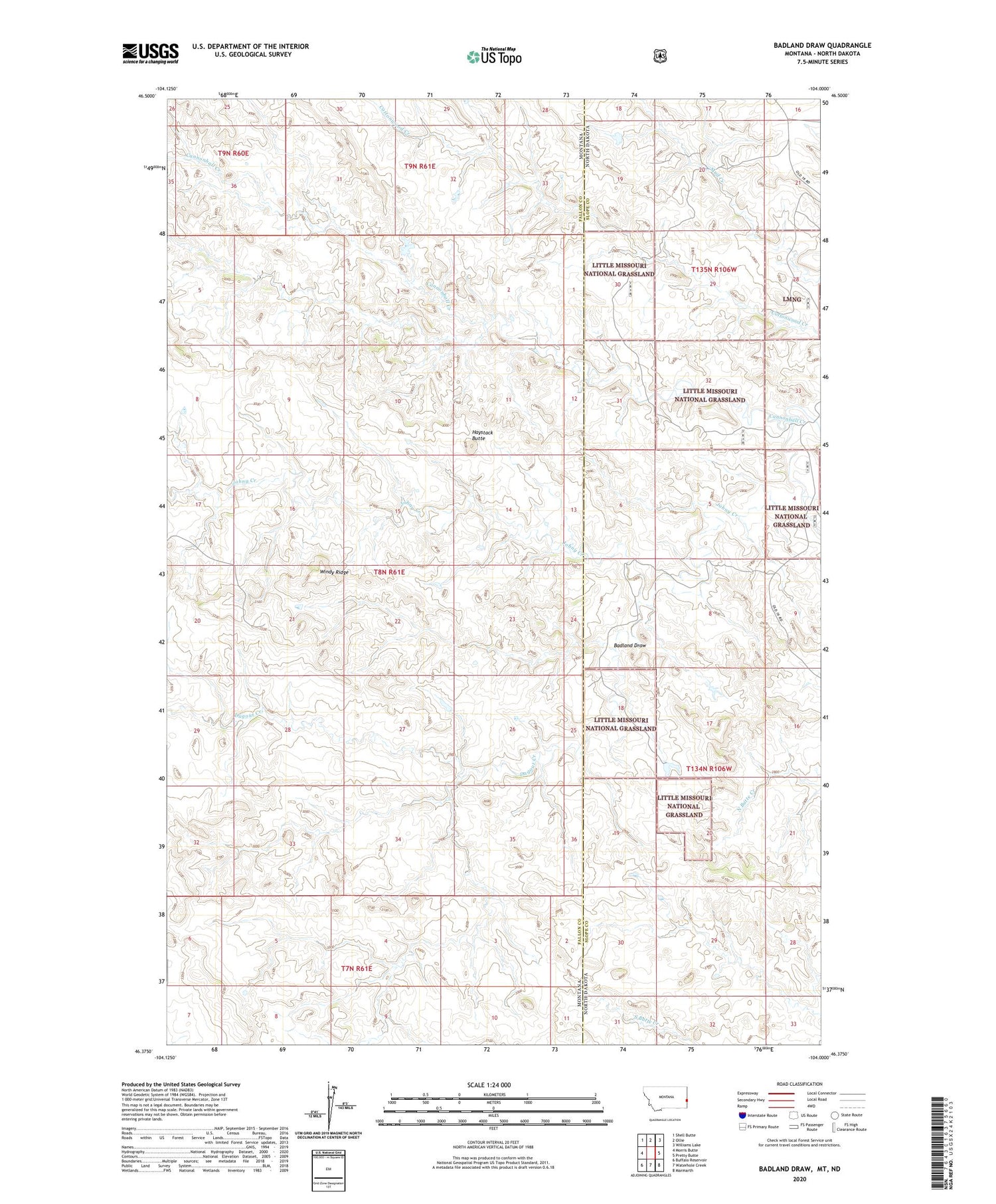 Badland Draw Montana US Topo Map Image