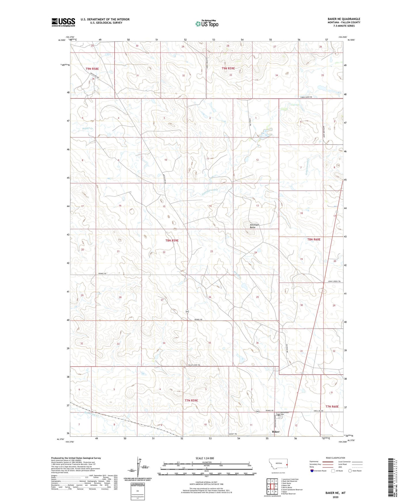 Baker NE Montana US Topo Map Image