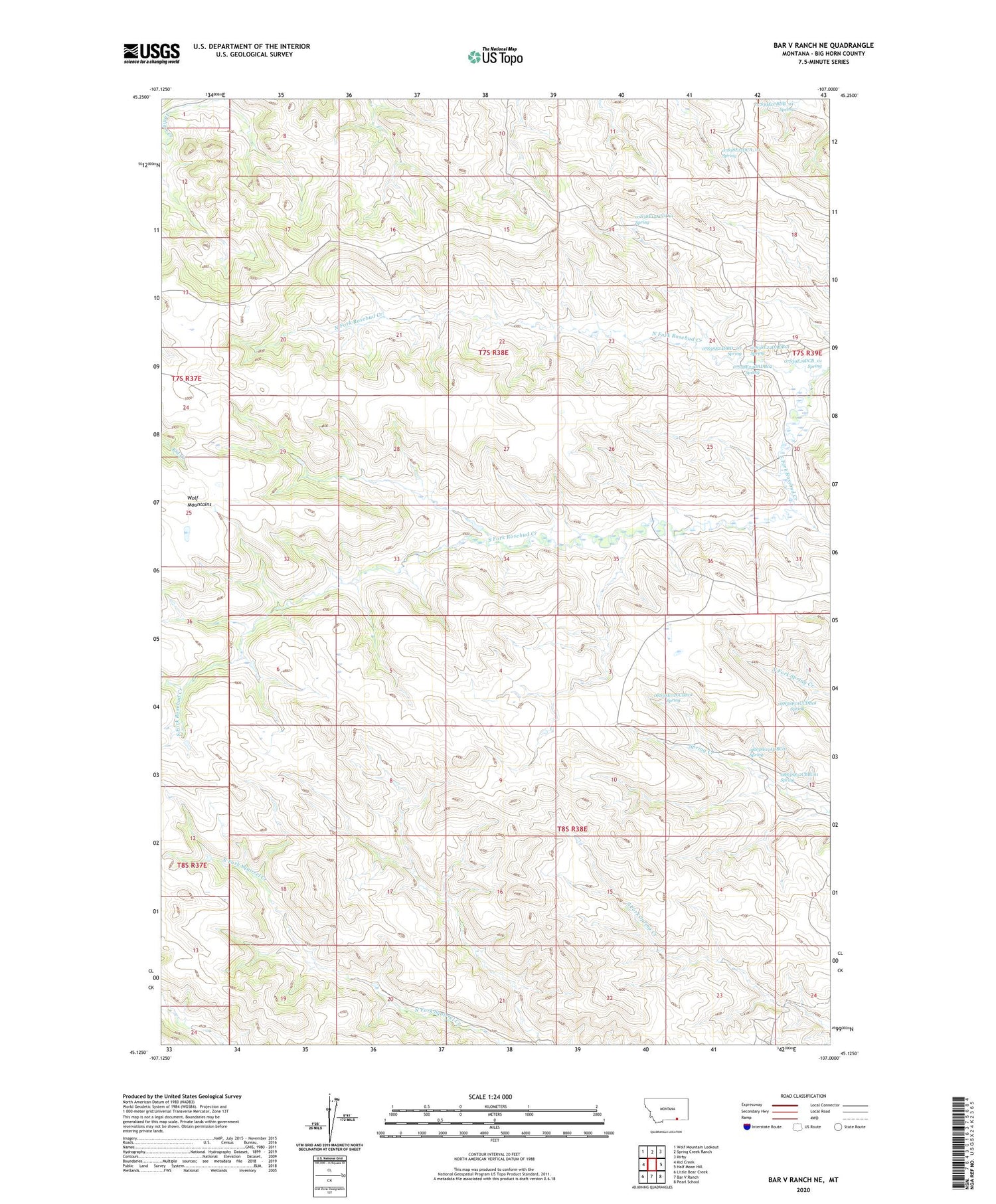 Bar V Ranch NE Montana US Topo Map Image