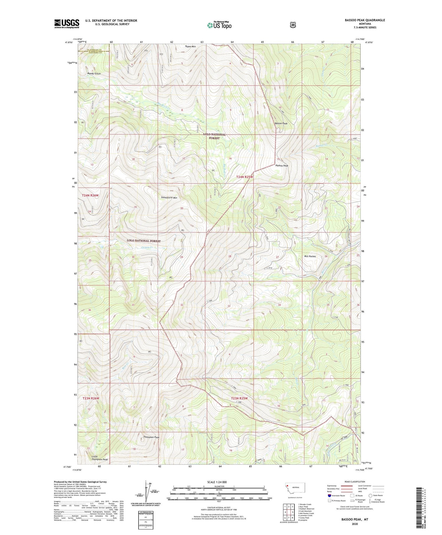 Bassoo Peak Montana US Topo Map Image