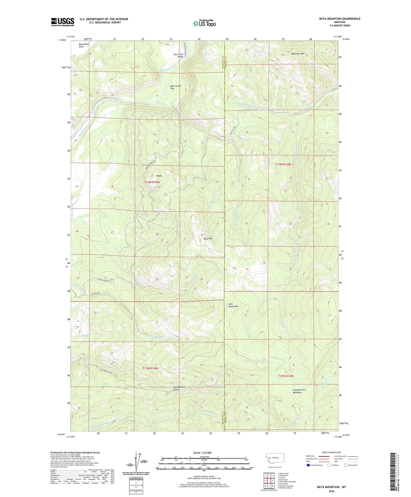Bata Mountain Montana US Topo Map Image