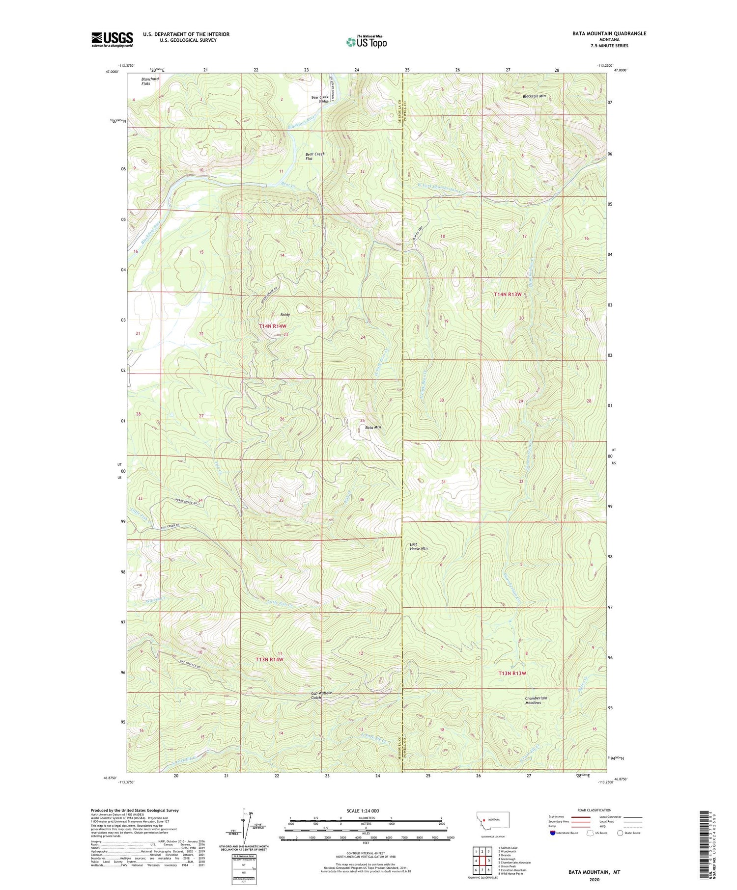 Bata Mountain Montana US Topo Map Image