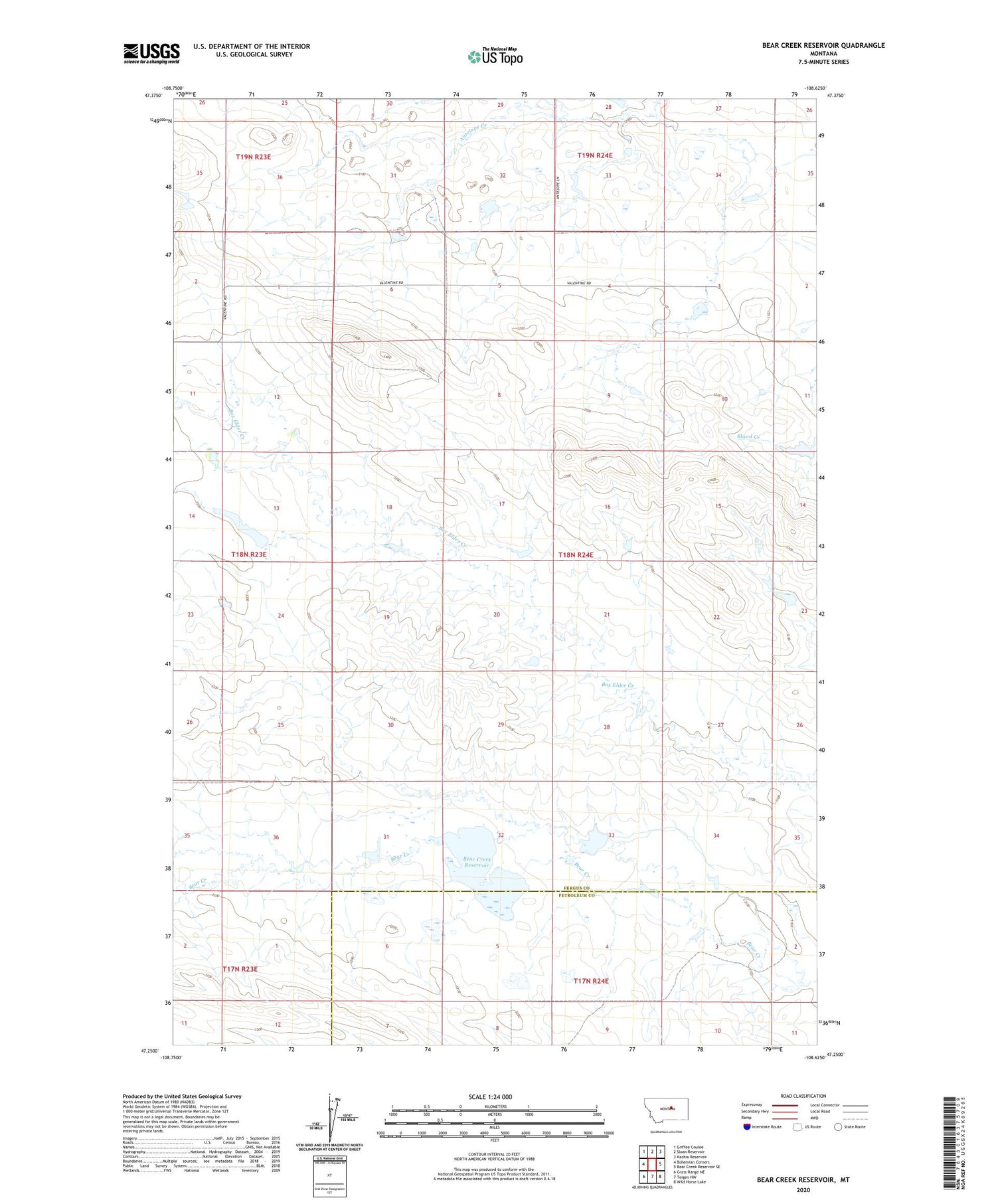 Bear Creek Reservoir Montana US Topo Map Image