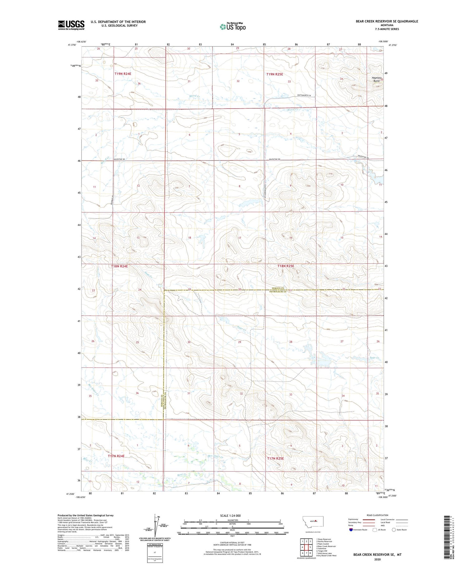 Bear Creek Reservoir SE Montana US Topo Map Image