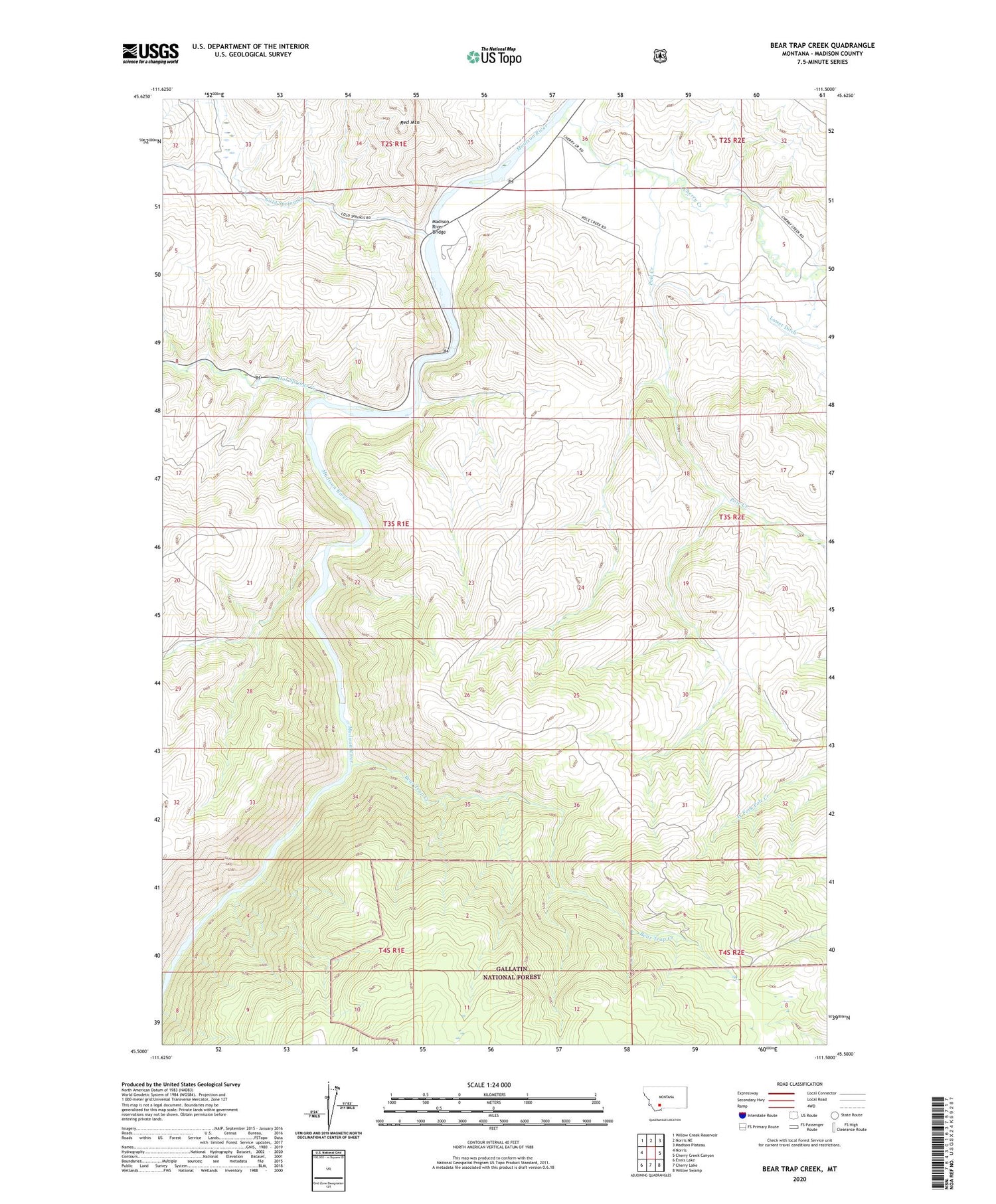 Bear Trap Creek Montana US Topo Map Image