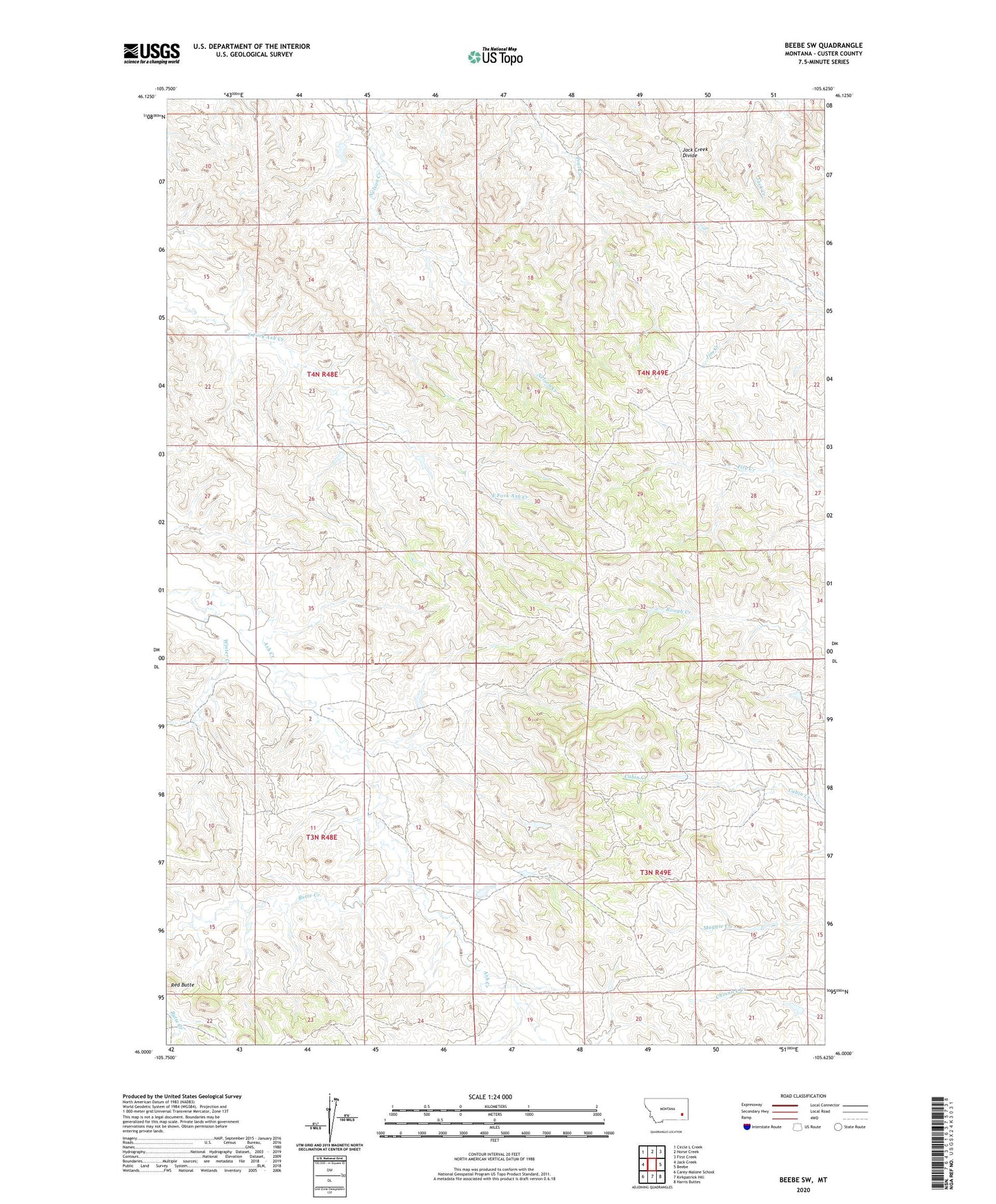 Beebe SW Montana US Topo Map Image