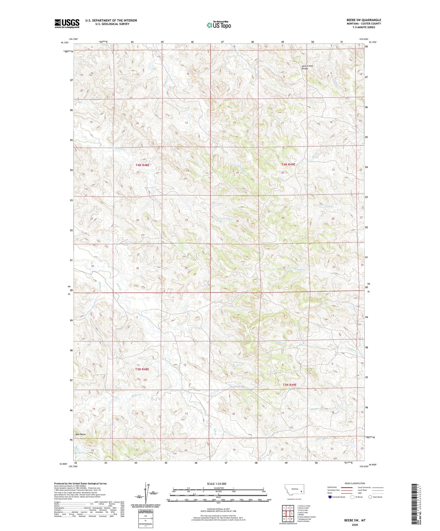 Beebe SW Montana US Topo Map Image