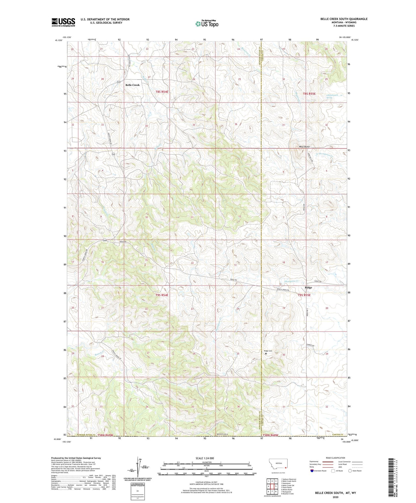 Belle Creek South Montana US Topo Map Image
