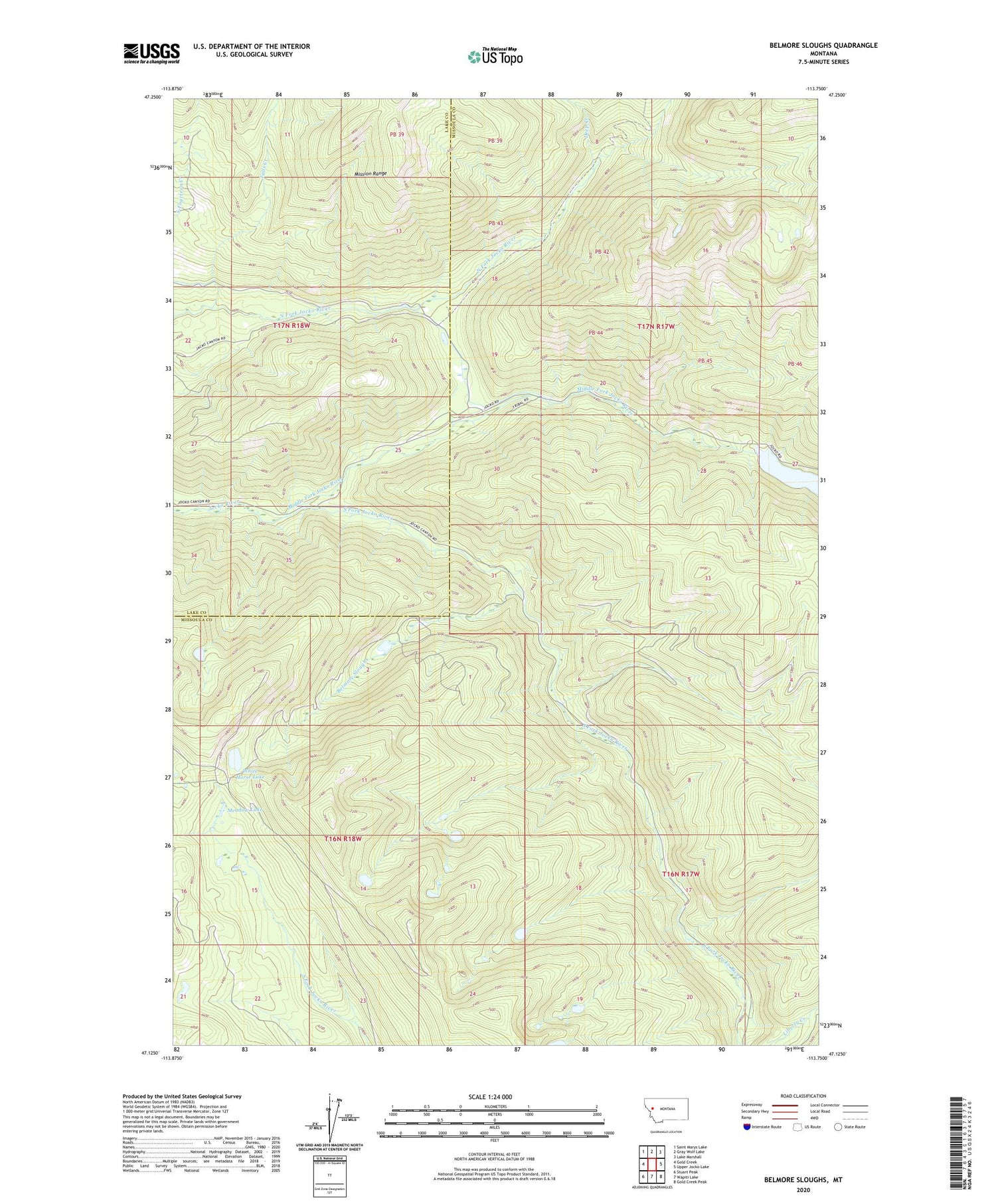 Belmore Sloughs Montana US Topo Map Image