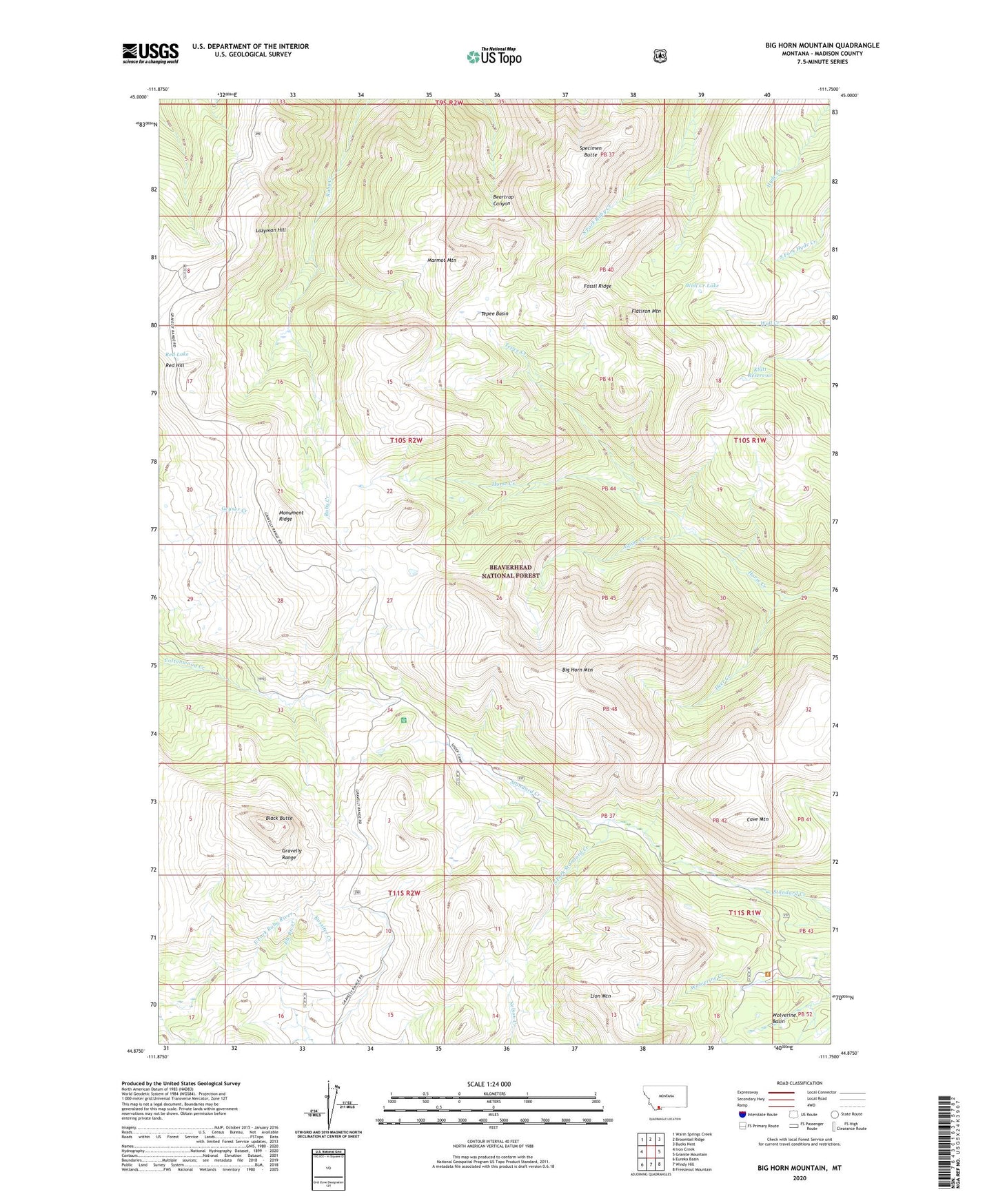 Big Horn Mountain Montana US Topo Map Image