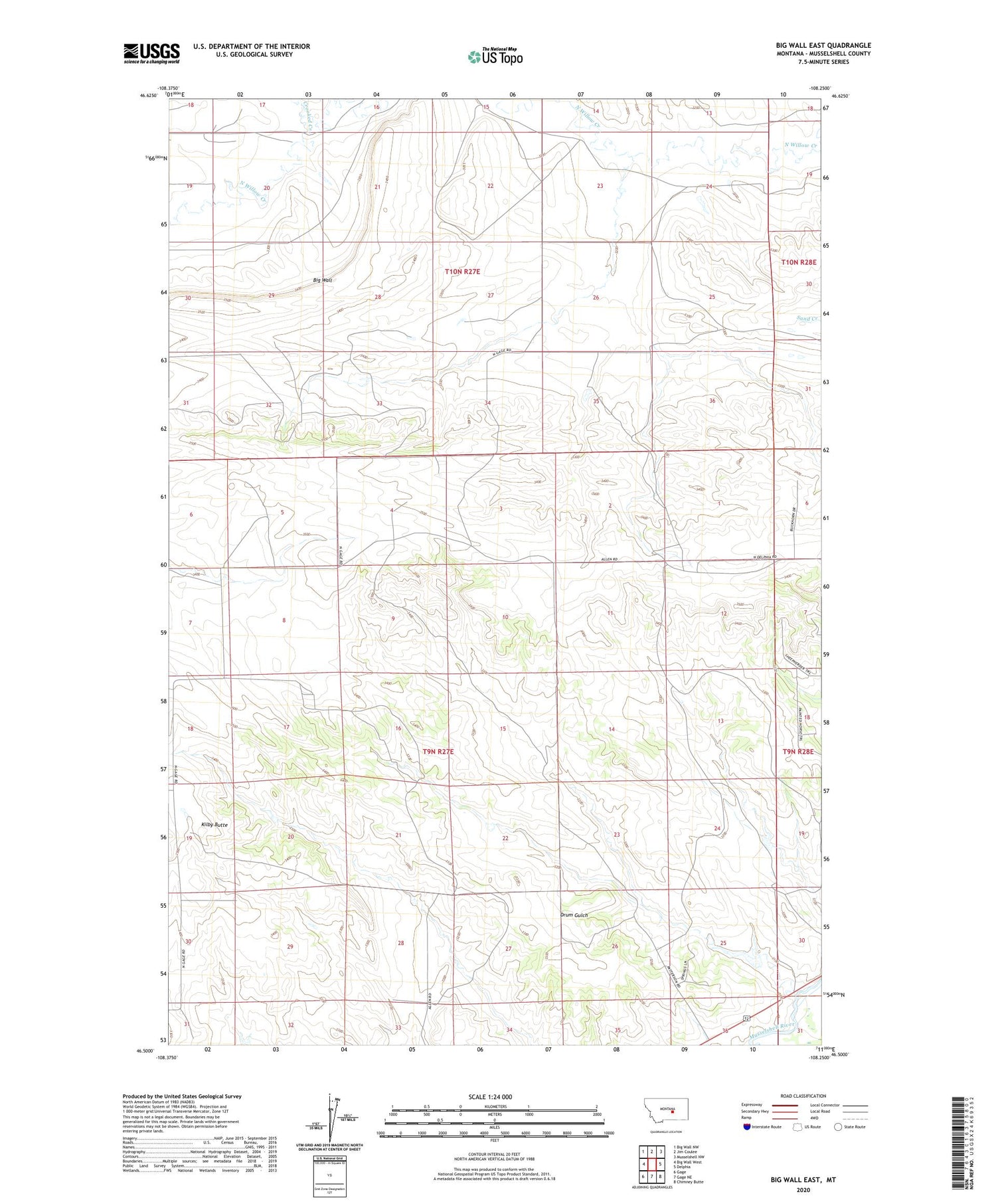 Big Wall East Montana US Topo Map Image