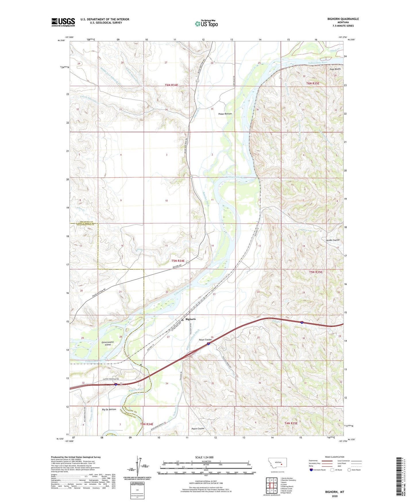 Bighorn Montana US Topo Map Image