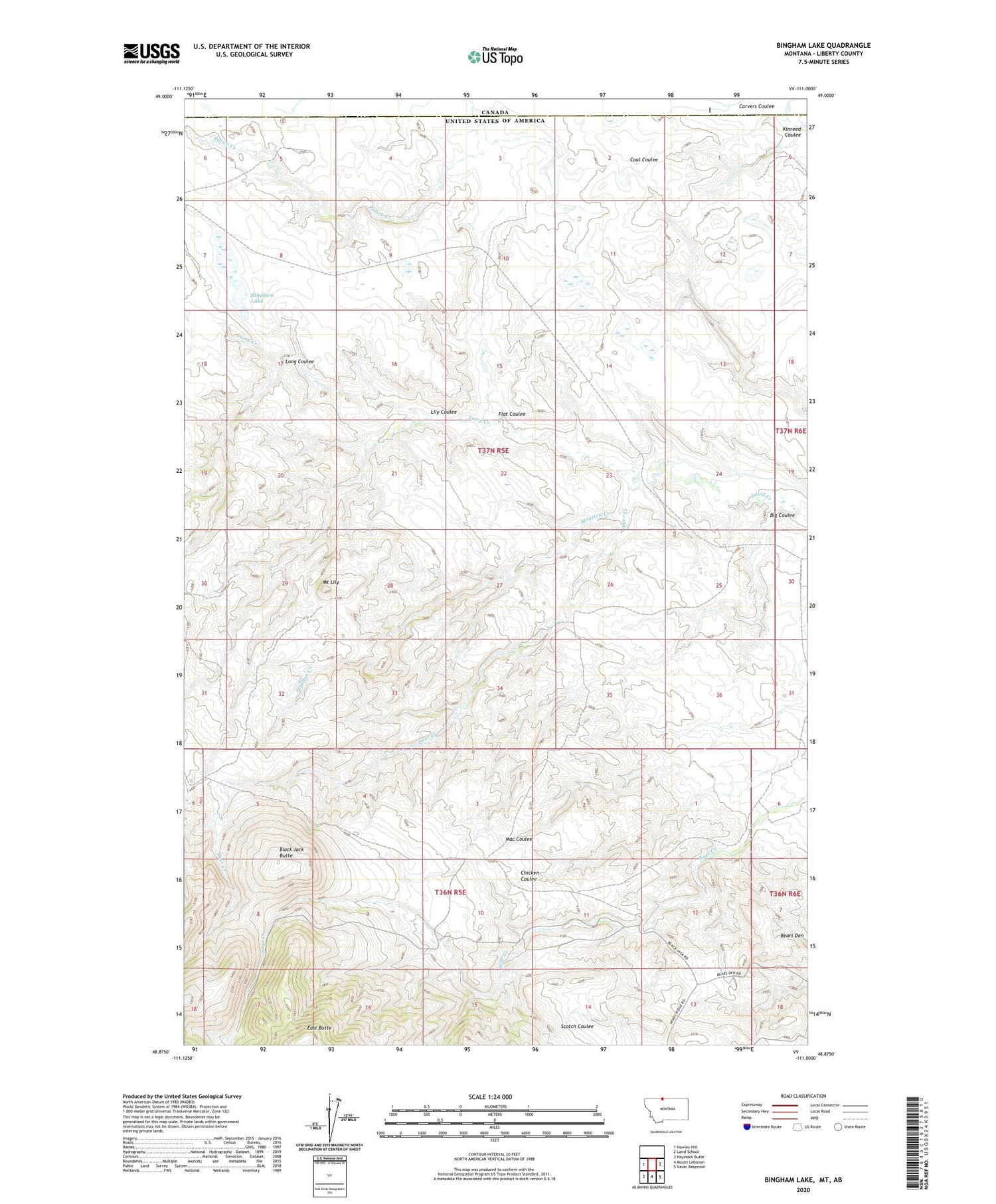 Bingham Lake Montana US Topo Map Image