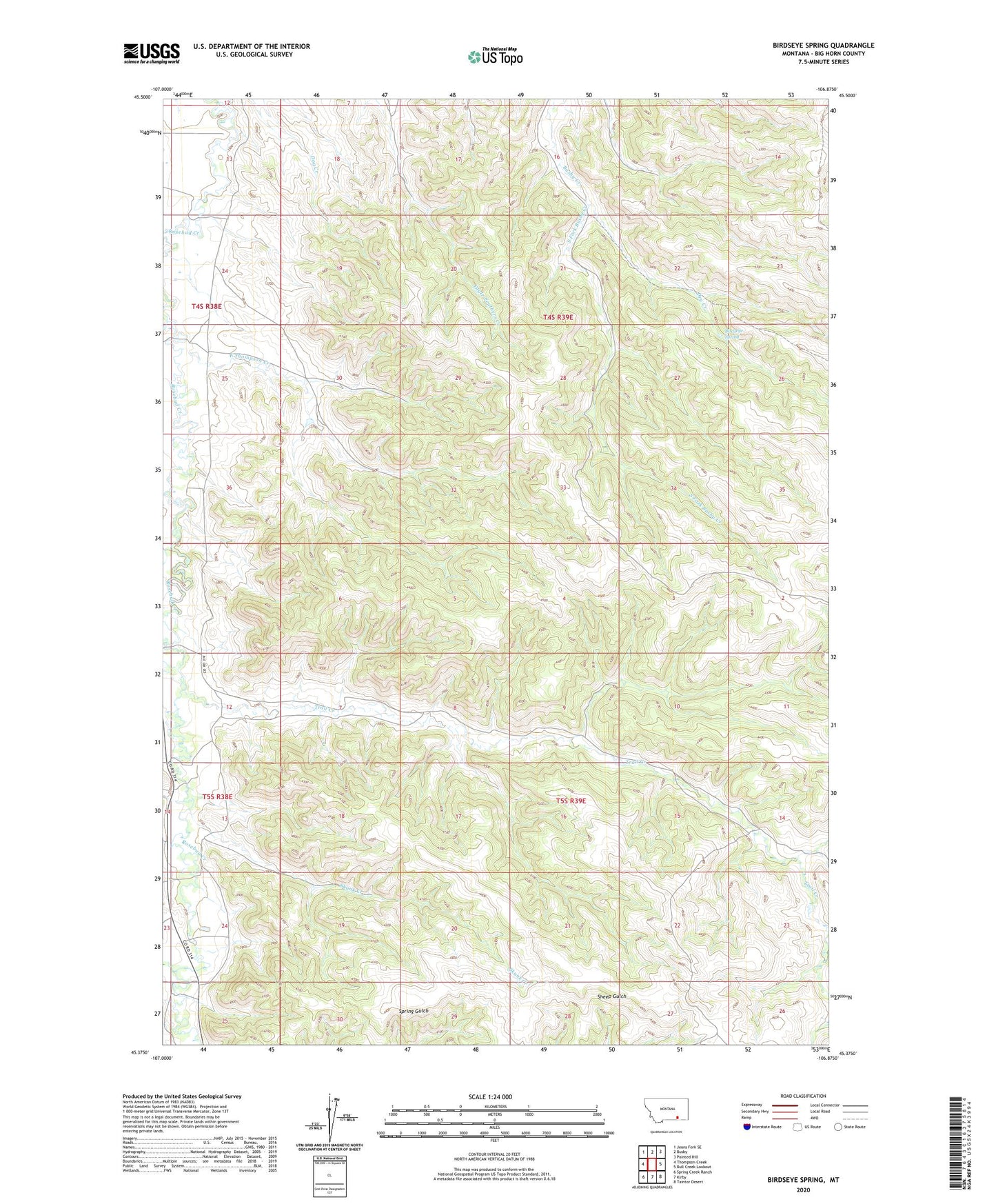Birdseye Spring Montana US Topo Map Image