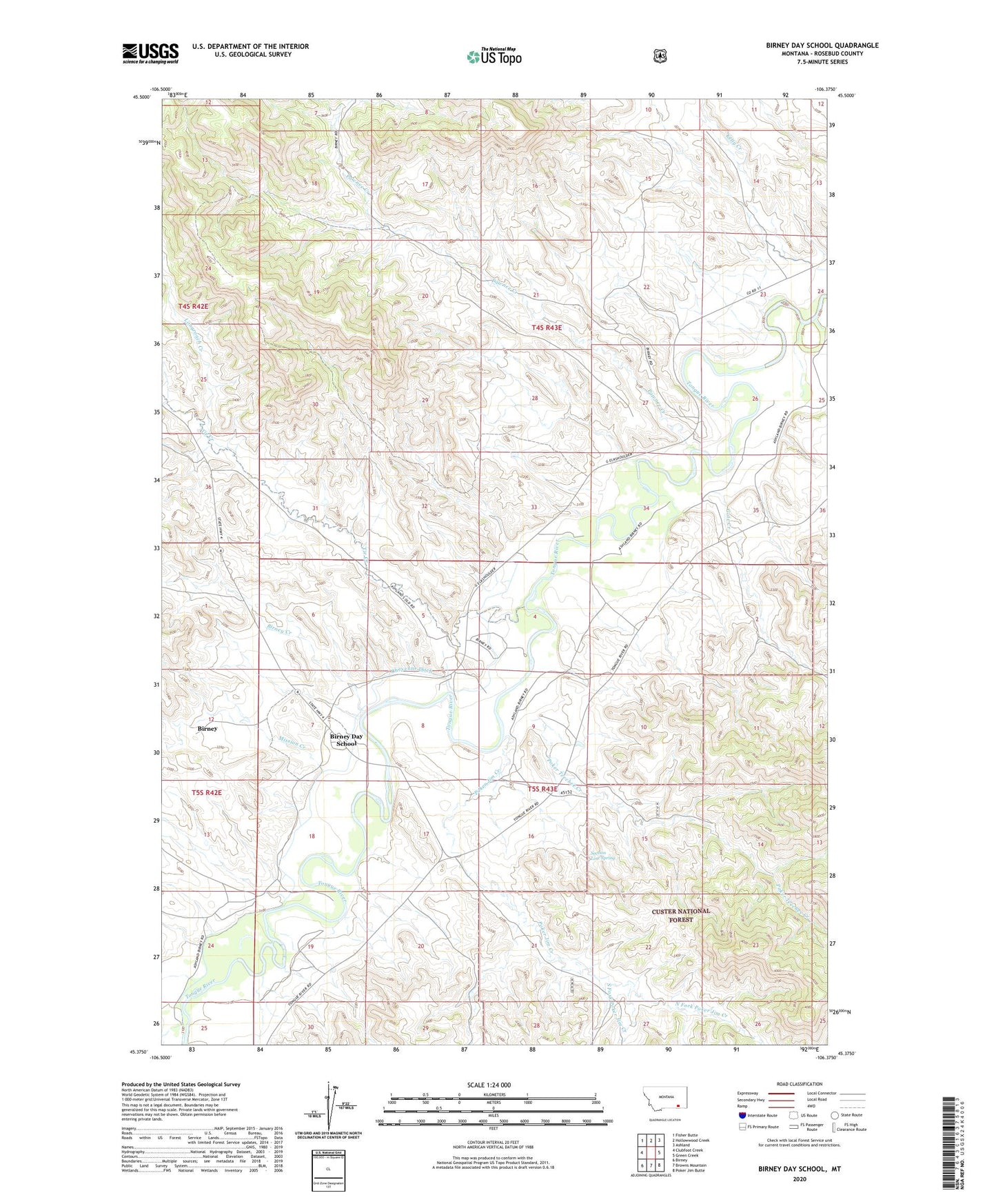 Birney Day School Montana US Topo Map Image