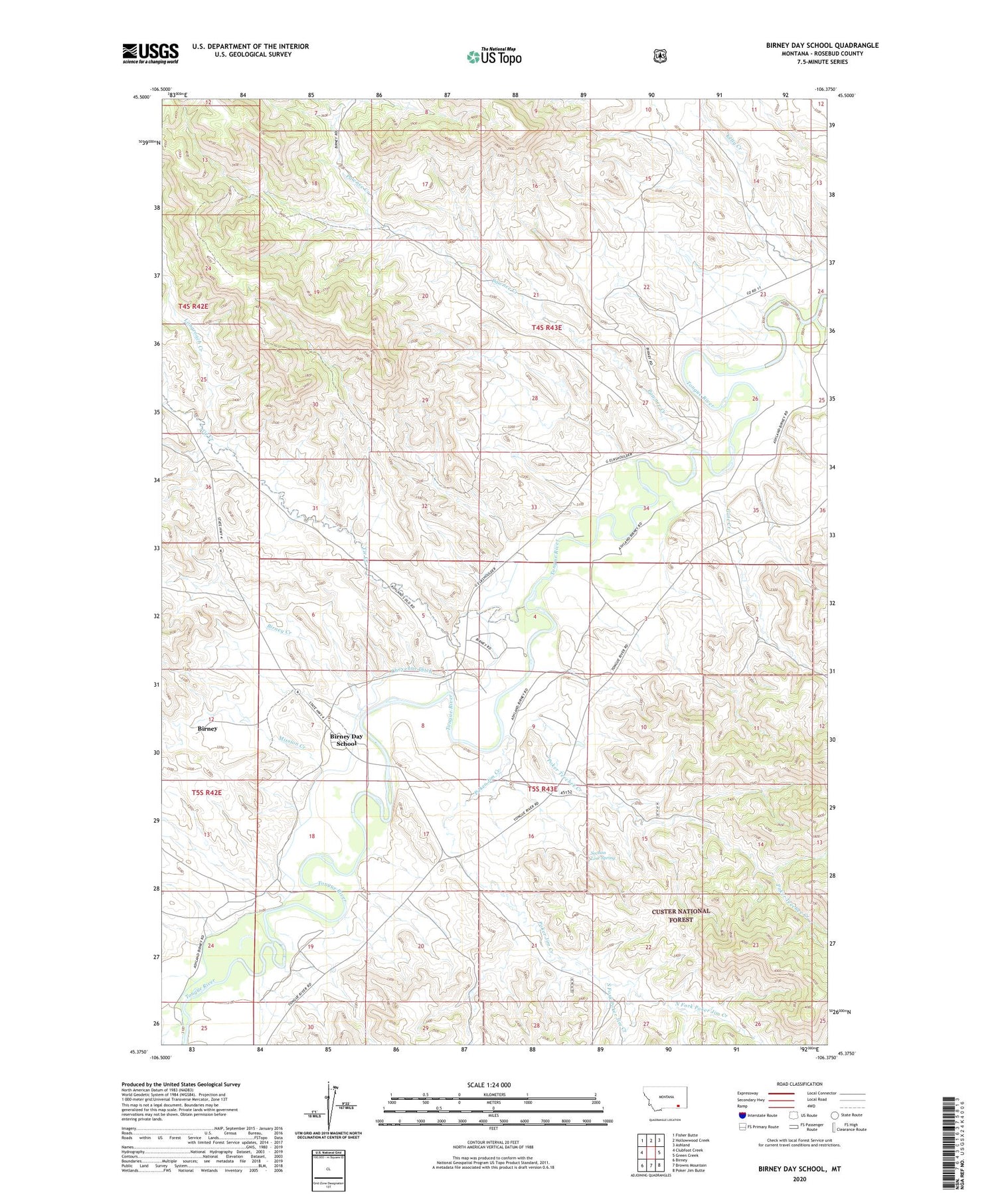 Birney Day School Montana US Topo Map Image